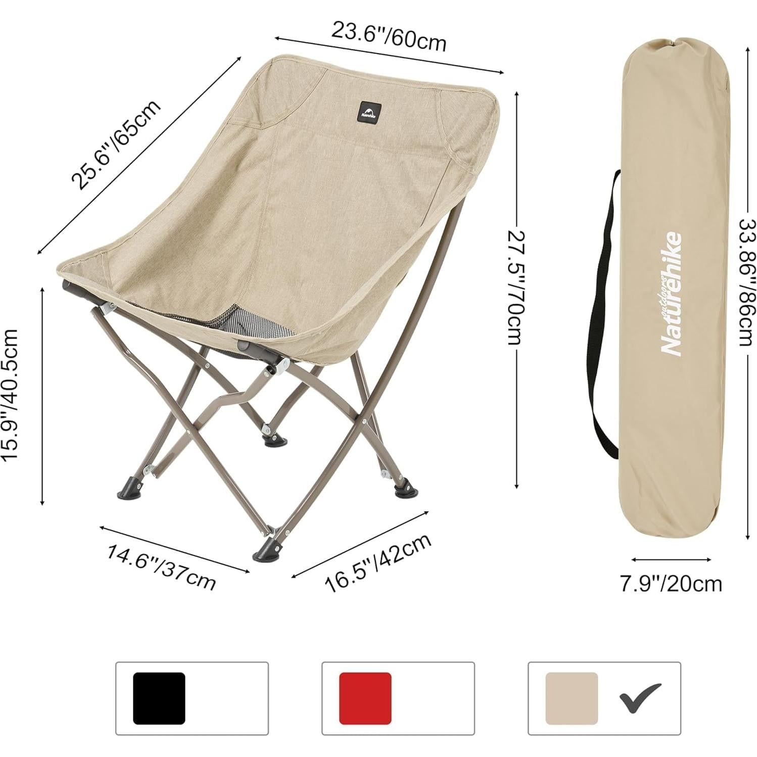 Naturehike Camping Chair Ultralight Portable, Folding Camping Backpacking Chair with Carry Bag, Compact High Back Fishing Chair for Outdoor, Camp, Beach, Hiking, Fishing, Backpack, Travel - Khaki