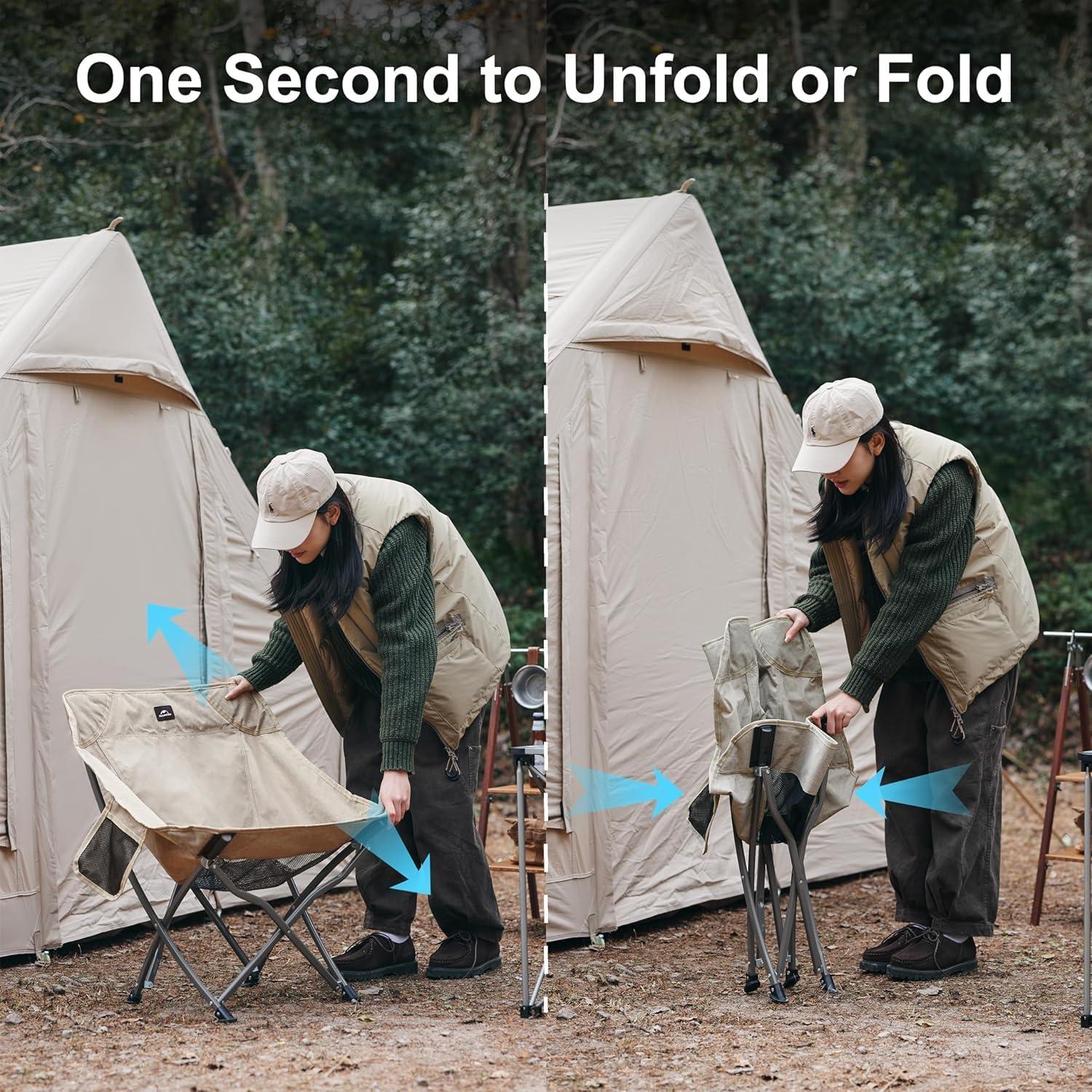 Naturehike Camping Chair Ultralight Portable, Folding Camping Backpacking Chair with Carry Bag, Compact High Back Fishing Chair for Outdoor, Camp, Beach, Hiking, Fishing, Backpack, Travel - Khaki