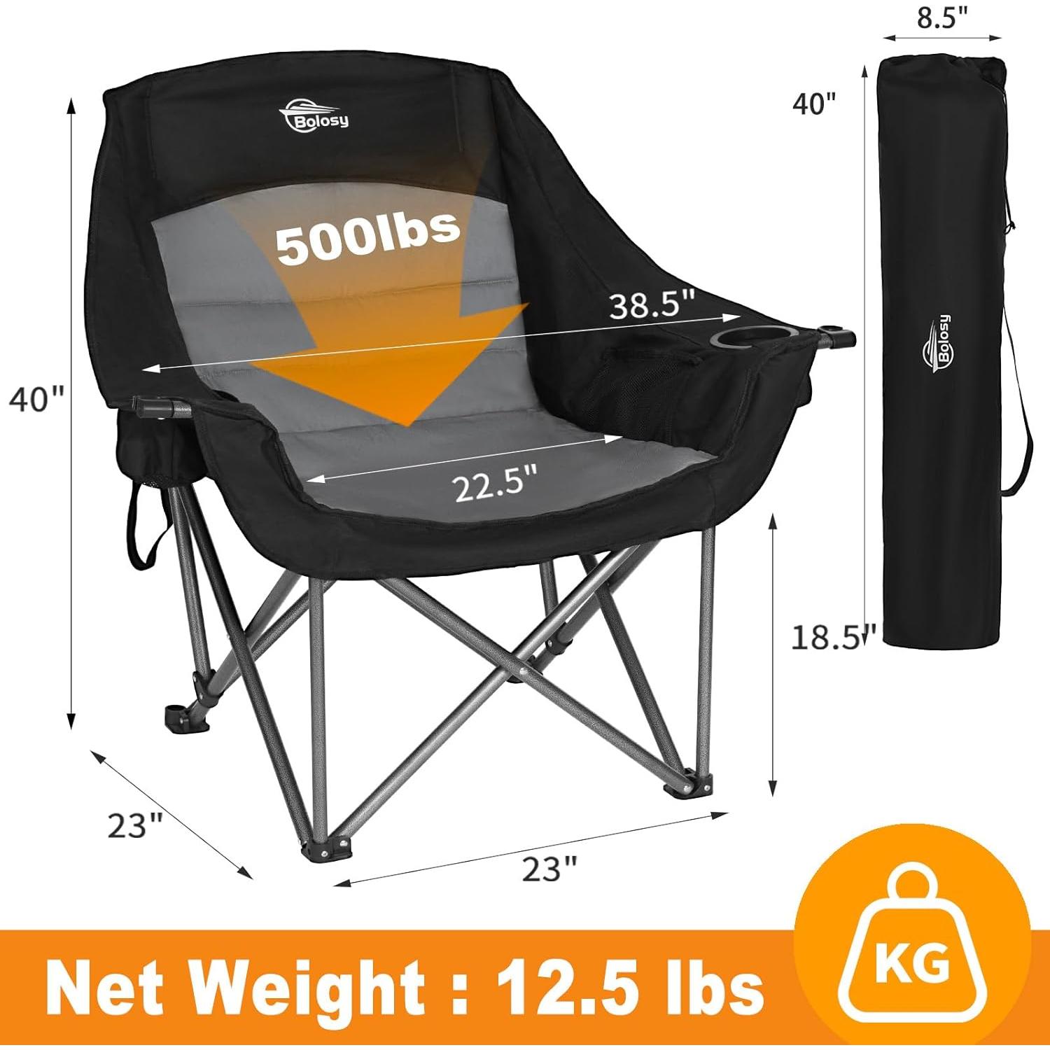 Silla de Camping Plegable Bolosy XL Soporte 226.8 kg Acolchada