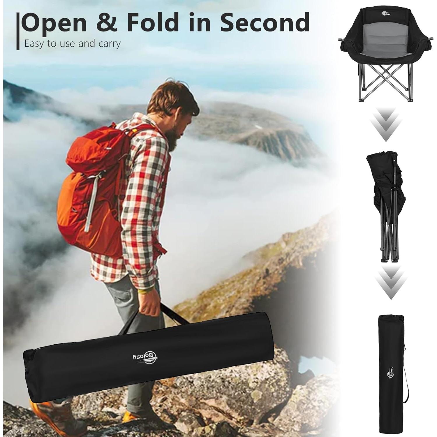 Silla de Camping Plegable Bolosy XL Soporte 226.8 kg Acolchada