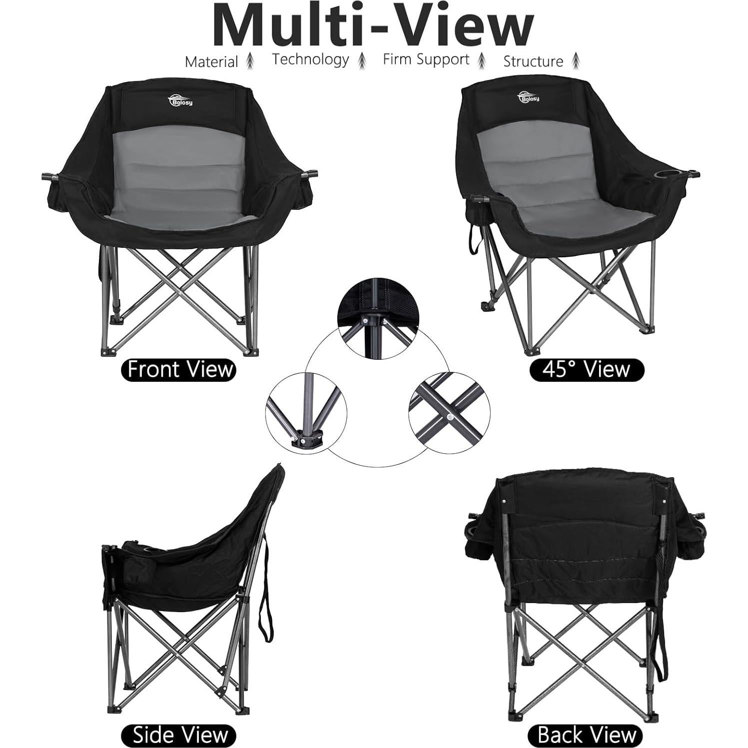 Silla de Camping Plegable Bolosy XL Soporte 226.8 kg Acolchada
