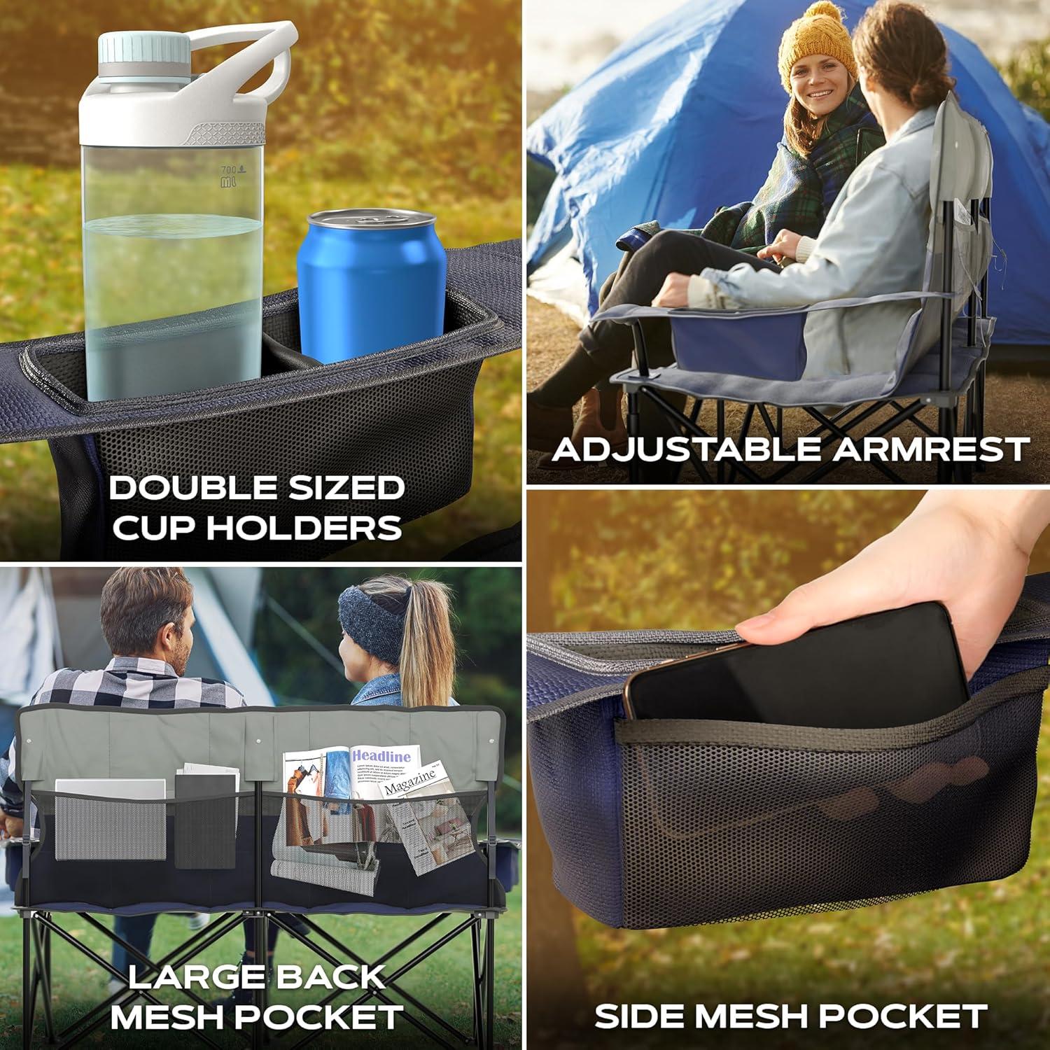 Silla de Camping Doble ZENTA GEAR con Cojín y Portavasos