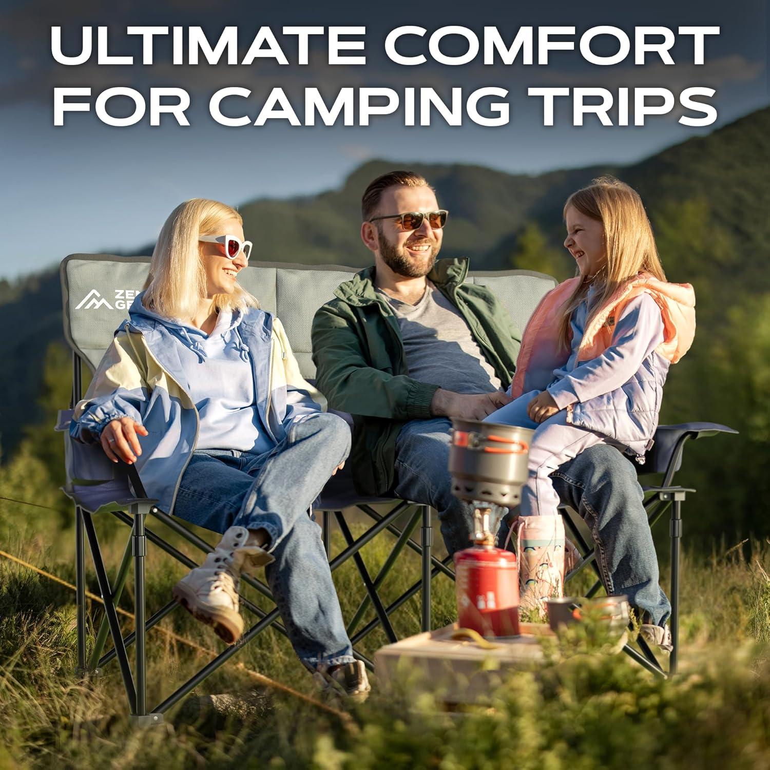 Silla de Camping Doble ZENTA GEAR con Cojín y Portavasos