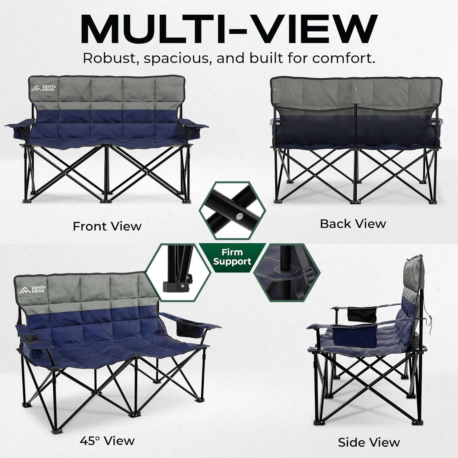 Silla de Camping Doble ZENTA GEAR con Cojín y Portavasos