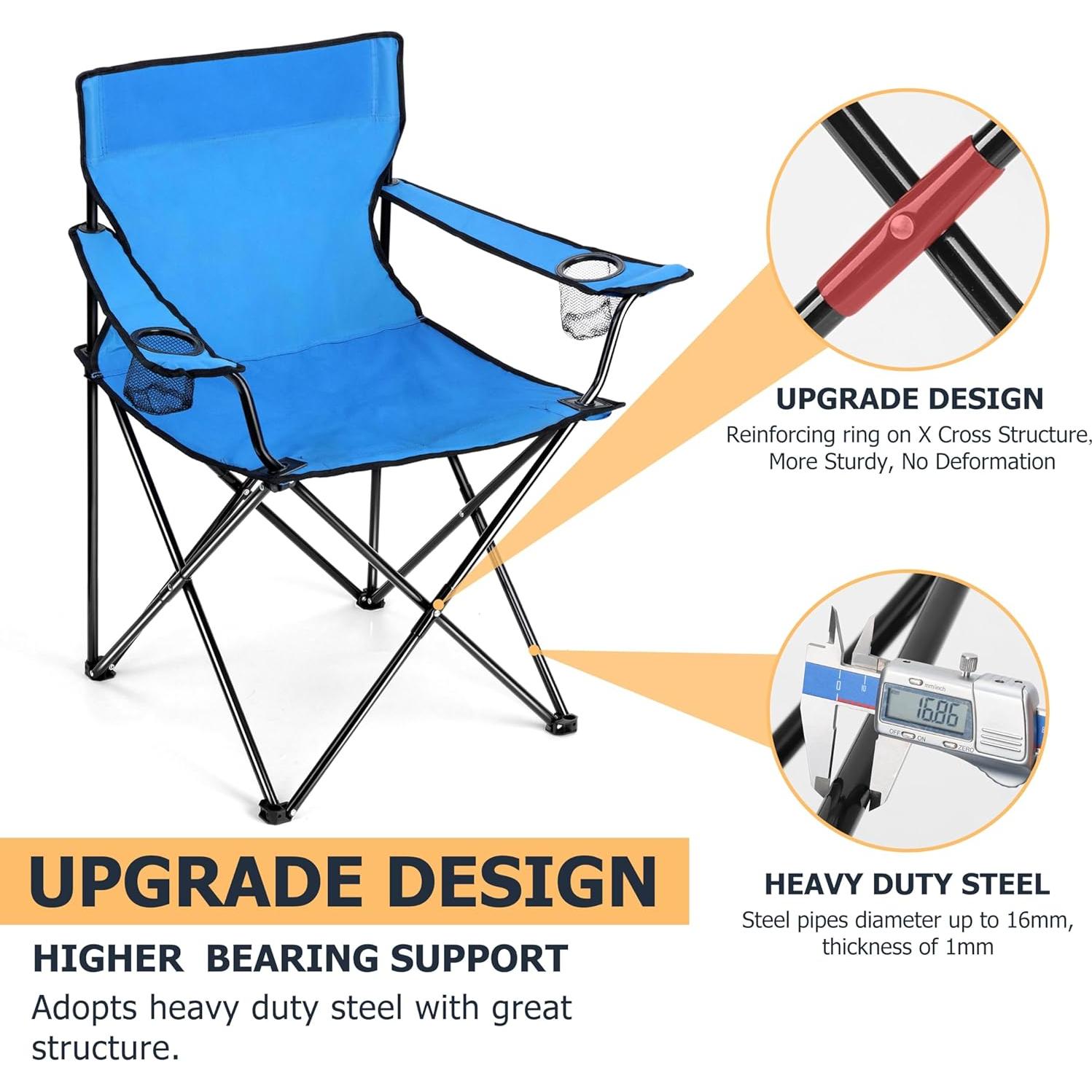 Joyfair Camping Chairs & Table Set(2 Chairs + 1 Table), Heavy Duty Portable Outdoor Lawn Large Folding Chair for Adults, Ideal for Backpacking Fishing Hiking, Carry Bag & Cup Holder (Blue Chair)