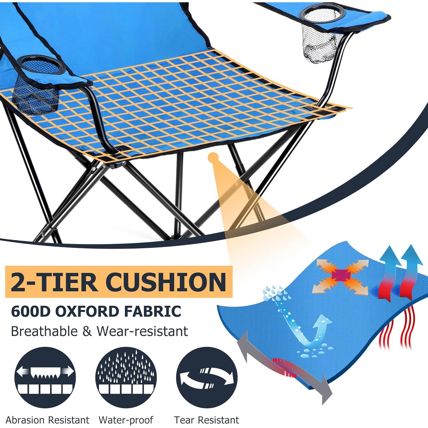 Joyfair Camping Chairs & Table Set(2 Chairs + 1 Table), Heavy Duty Portable Outdoor Lawn Large Folding Chair for Adults, Ideal for Backpacking Fishing Hiking, Carry Bag & Cup Holder (Blue Chair)