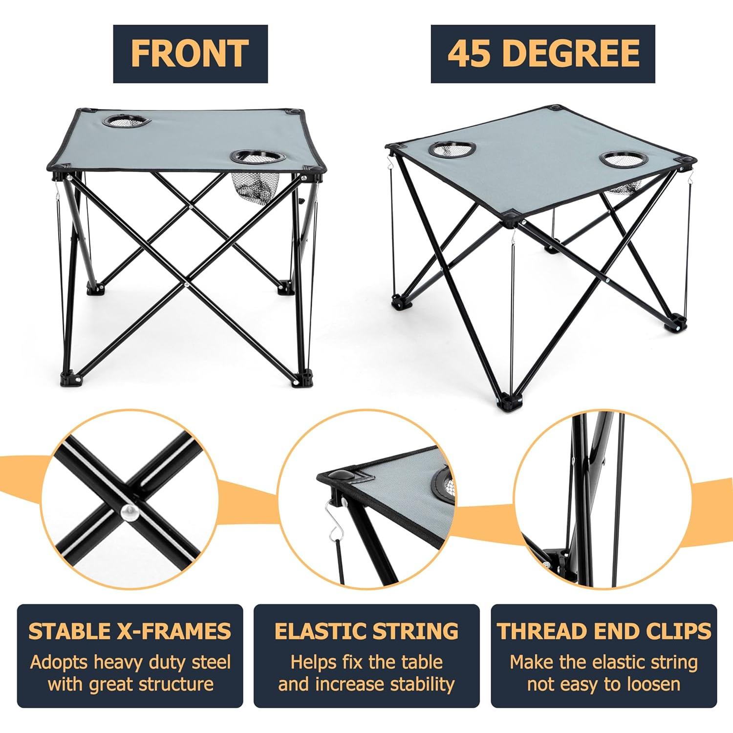 Joyfair Camping Chairs & Table Set(2 Chairs + 1 Table), Heavy Duty Portable Outdoor Lawn Large Folding Chair for Adults, Ideal for Backpacking Fishing Hiking, Carry Bag & Cup Holder (Blue Chair)