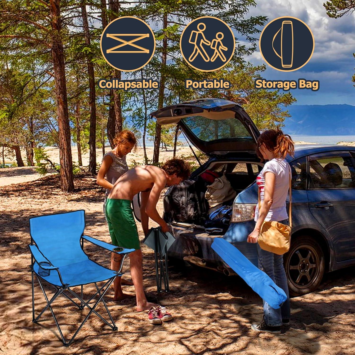 Joyfair Camping Chairs & Table Set(2 Chairs + 1 Table), Heavy Duty Portable Outdoor Lawn Large Folding Chair for Adults, Ideal for Backpacking Fishing Hiking, Carry Bag & Cup Holder (Blue Chair)