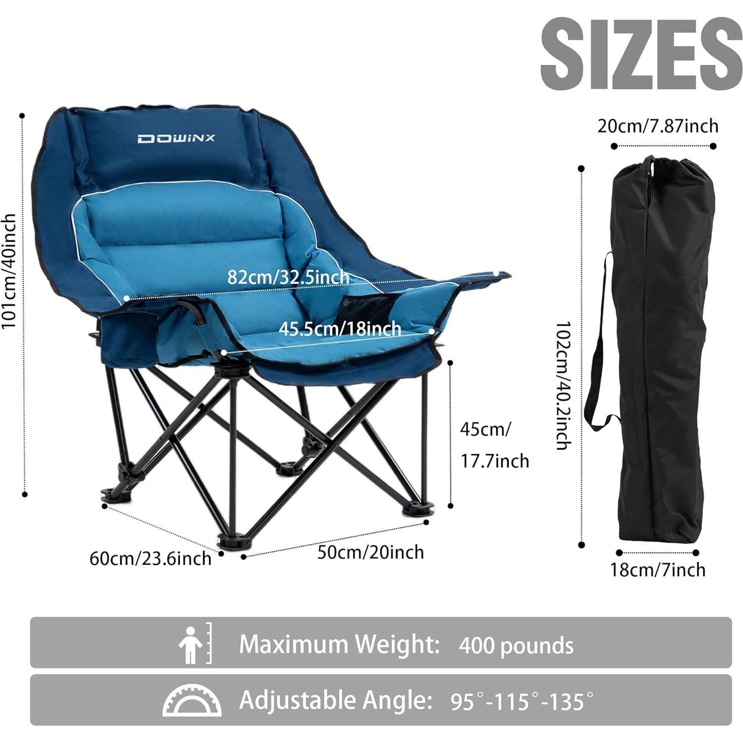 Silla de Camping Plegable Dowinx Extra Grande Azul 181 kg