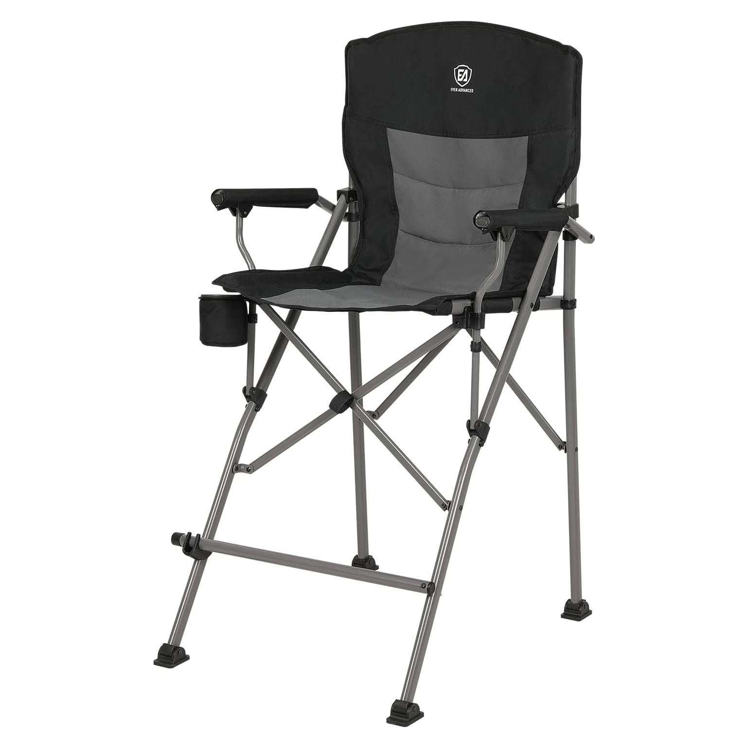 EVER ADVANCED Tall Directors Chair with Cup Holder 31", Bar Height Folding Chair for Camping, Sports with Carry Bag, Mesh Pockets and Footrest, Heavy Duty 300 lbs, Black