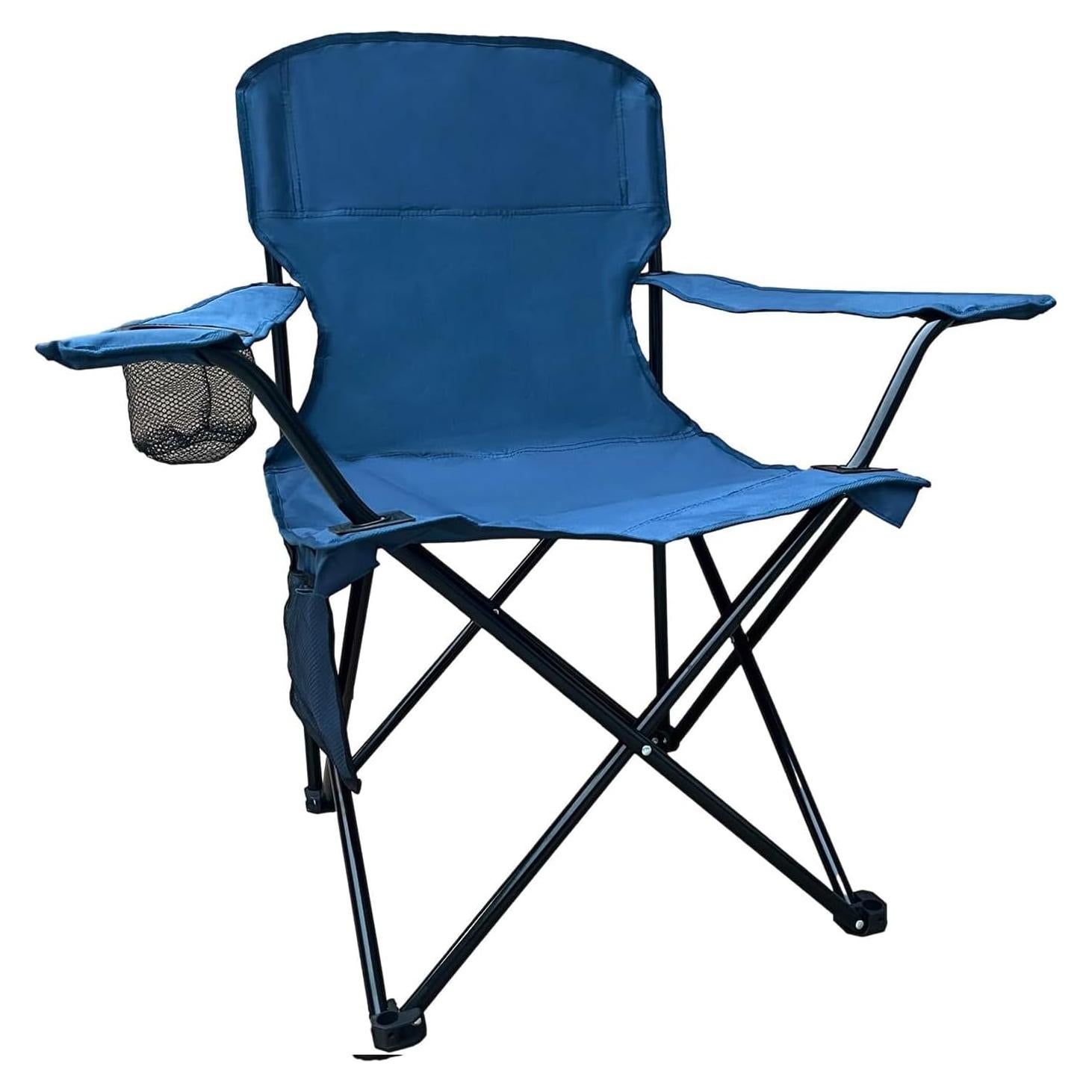 Folding Camping Collapsible Chairs Heavy Duty Lawn Chair with Cooler Bag, Storage Pocket, Waterproof Bag Outdoor Arm Chair, Supports 225LBS, Cyan