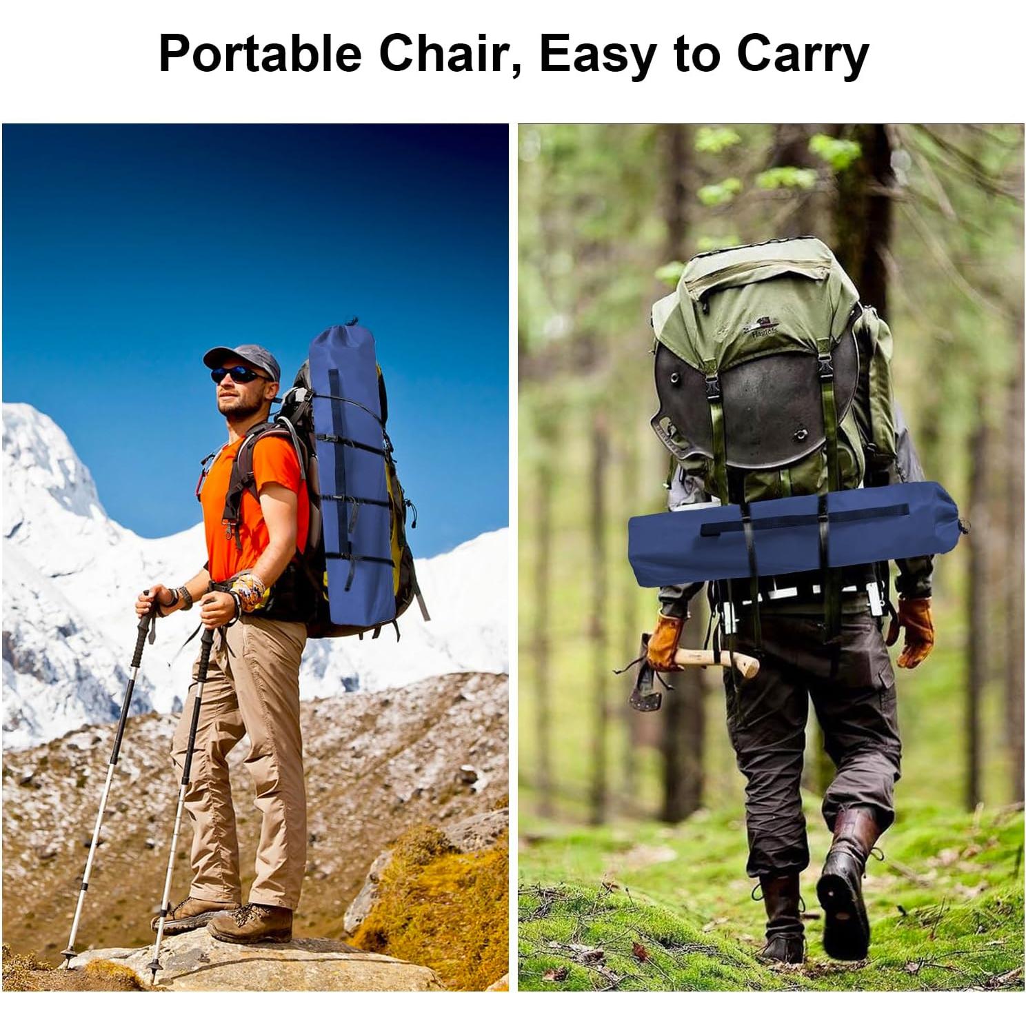 Folding Camping Collapsible Chairs Heavy Duty Lawn Chair with Cooler Bag, Storage Pocket, Waterproof Bag Outdoor Arm Chair, Supports 225LBS, Cyan