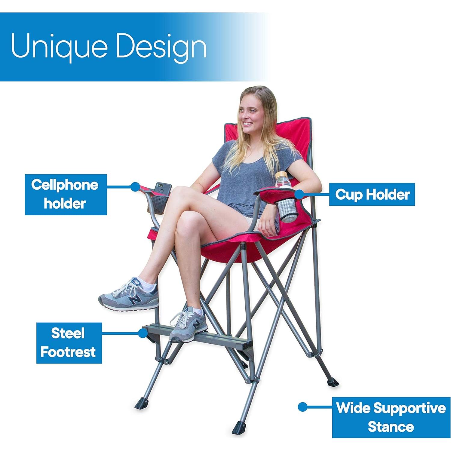Extra Tall Folding Chair - 31" Seat Height Director Chair for Camping, Home Patio and Sports - Portable and Collapsible with Footrest and Carrying Bag - Up to 300 lbs Weight Capacity (Red)