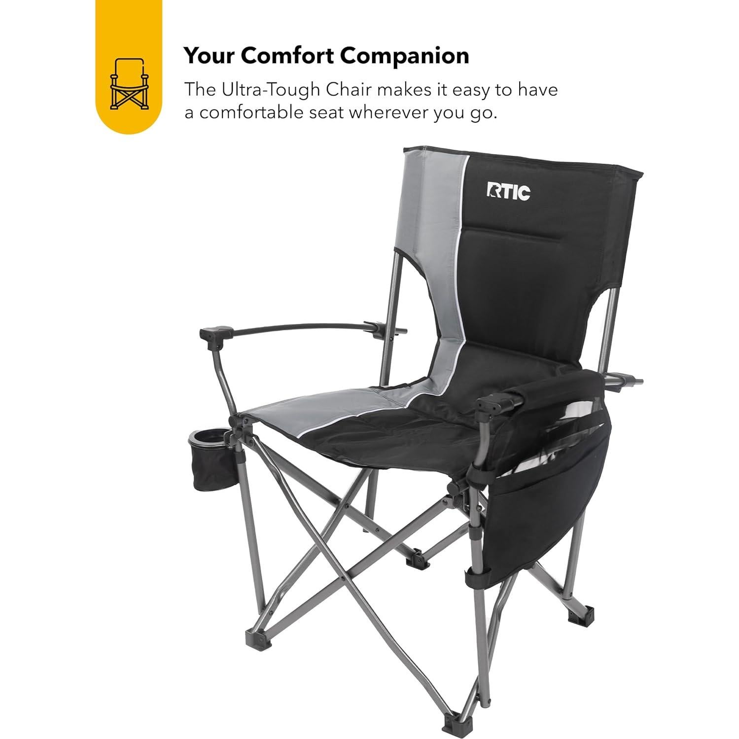 Silla Plegable Ultra Resistente RTIC para Camping y Playa - Negra