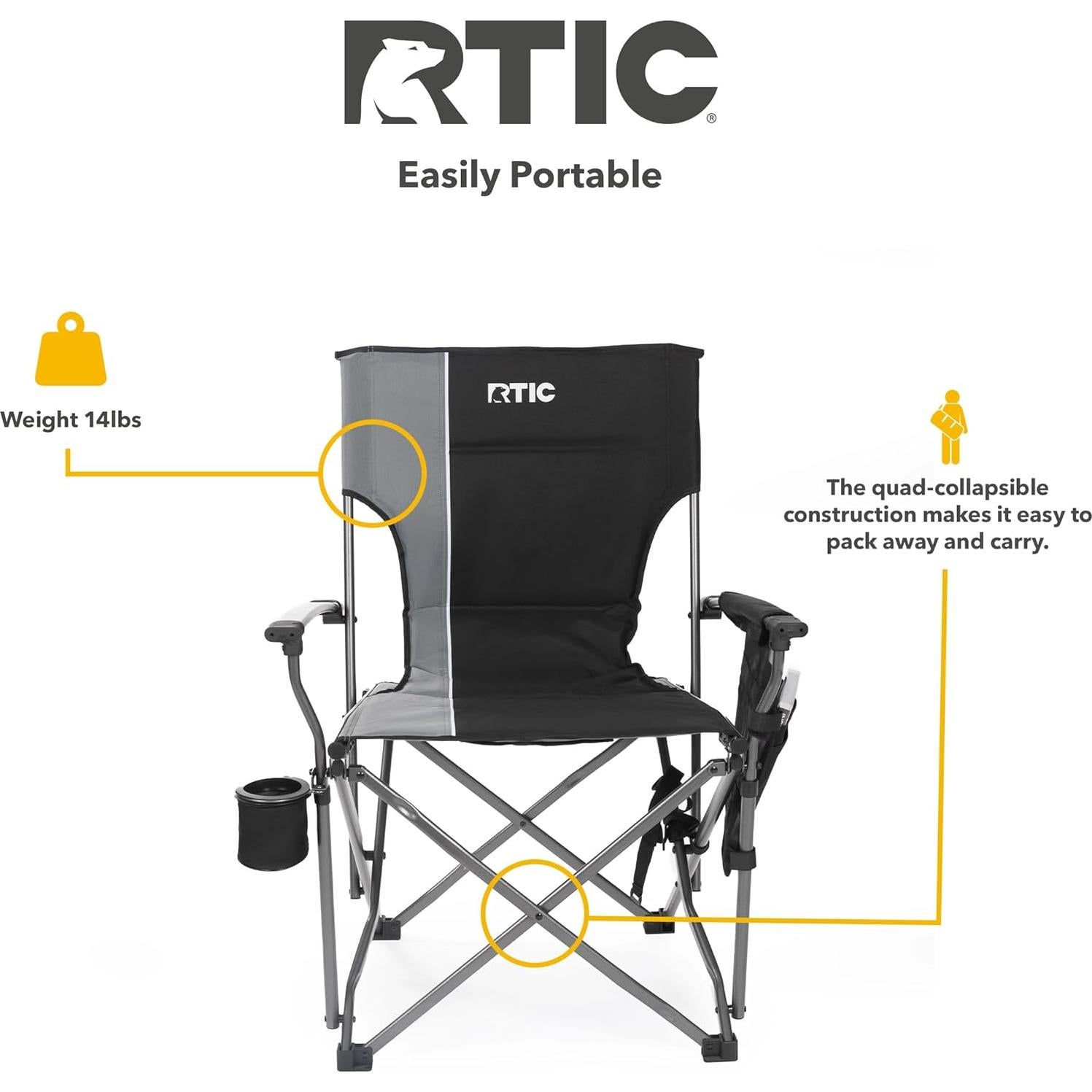 Silla Plegable Ultra Resistente RTIC para Camping y Playa - Negra