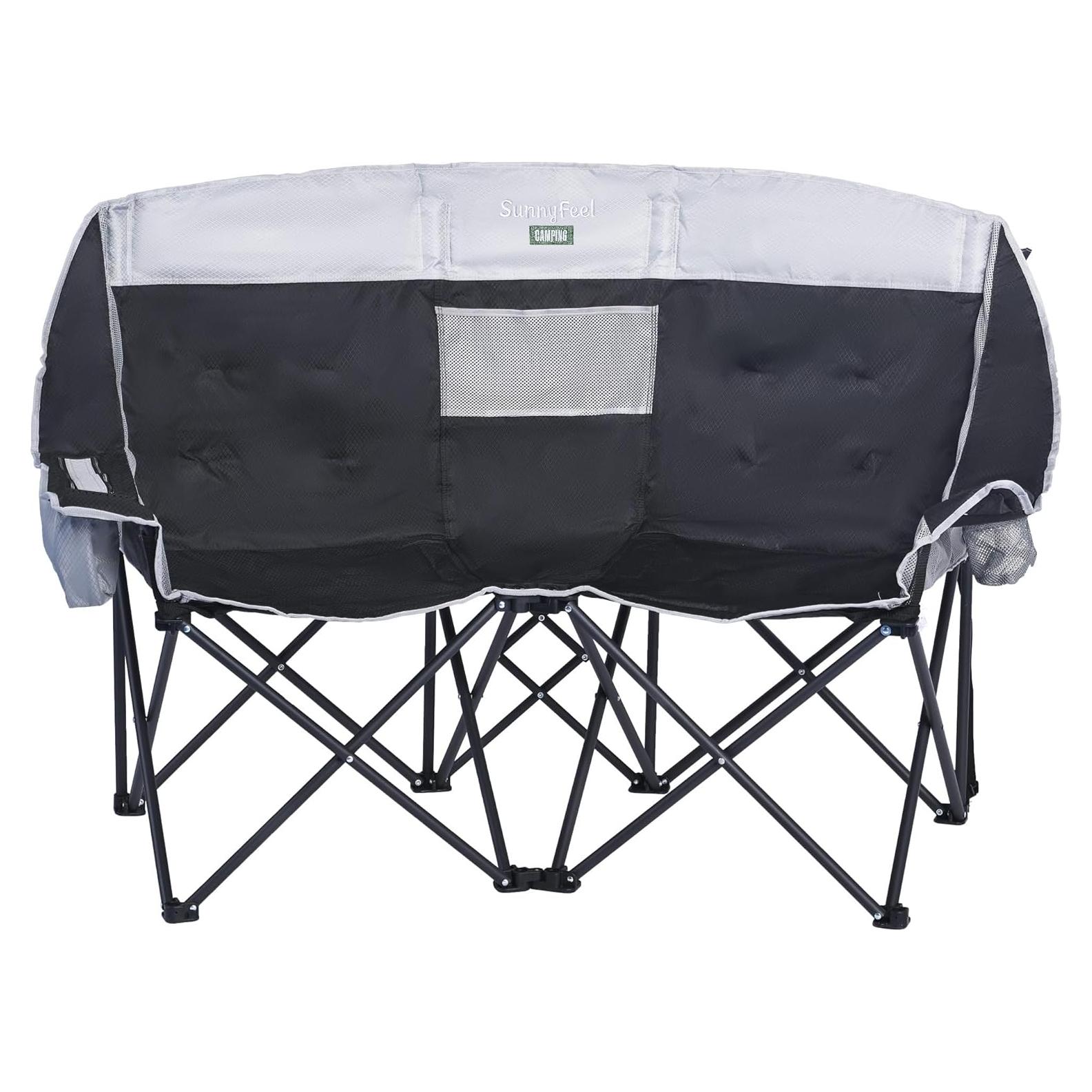 Folding Double Camping Chair, Oversized Loveseat Chair, Heavy Duty Portable/Foldable Lawn Chair with Storage/Cooler for Outside/Outdoor/Travel/Picnic, Fold Up Camp Chairs for Adults 2 People