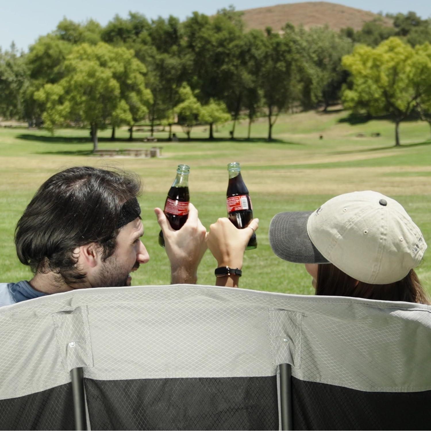 Folding Double Camping Chair, Oversized Loveseat Chair, Heavy Duty Portable/Foldable Lawn Chair with Storage/Cooler for Outside/Outdoor/Travel/Picnic, Fold Up Camp Chairs for Adults 2 People