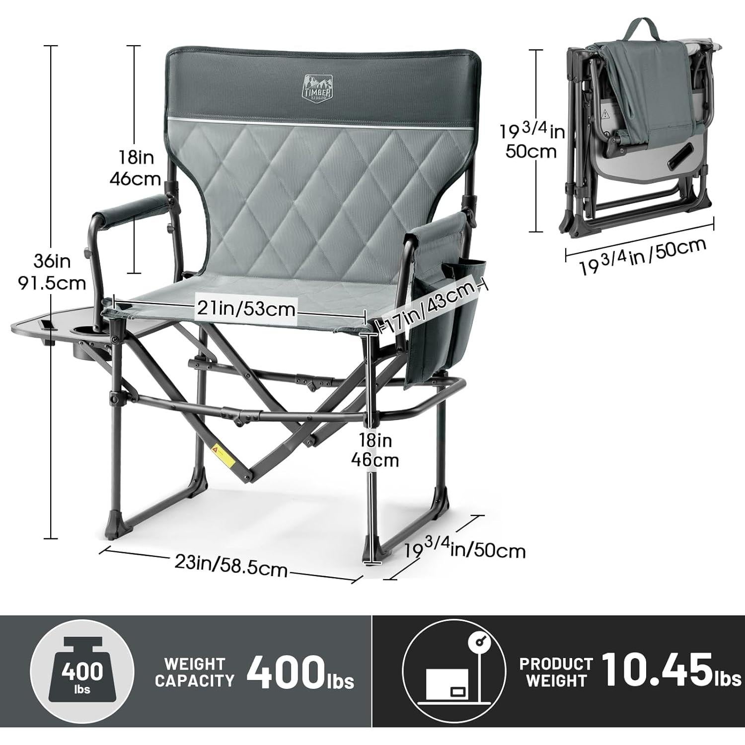 Silla de Camping Plegable Timber Ridge con Mesa Lateral 181 kg