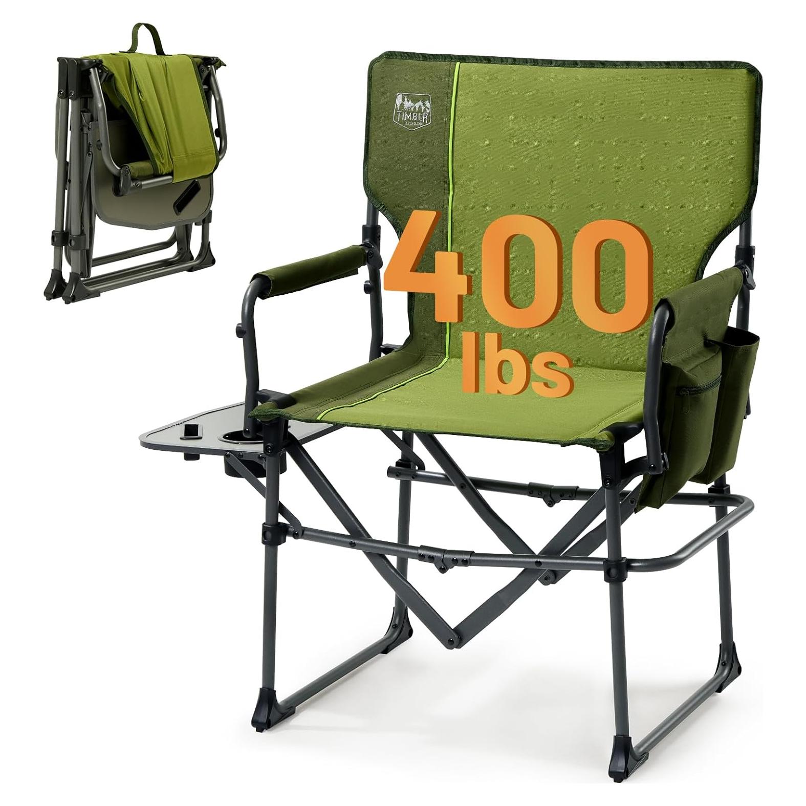 Silla Plegable de Camping Timber Ridge Verde 181kg con Mesa Lateral
