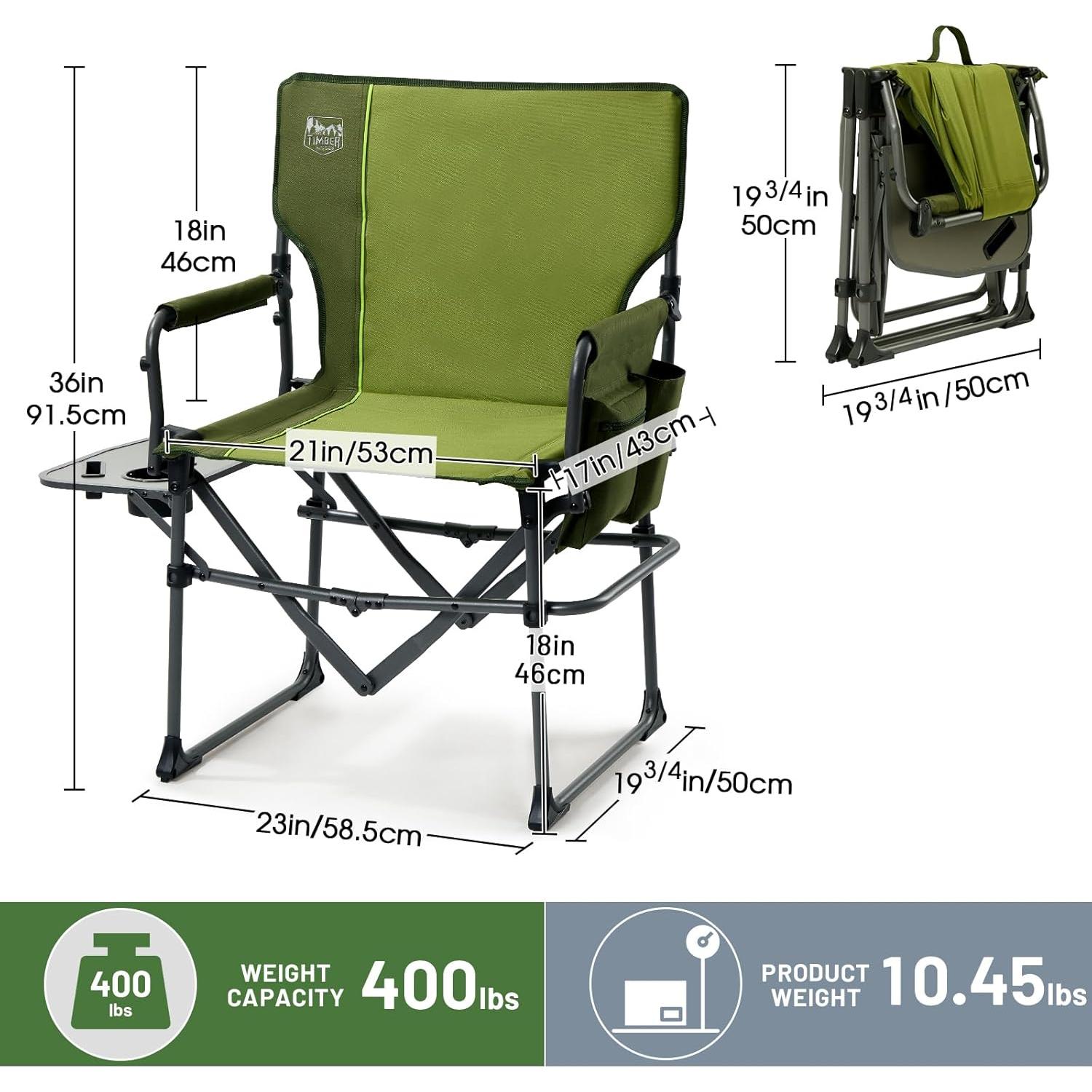 Silla Plegable de Camping Timber Ridge Verde 181kg con Mesa Lateral