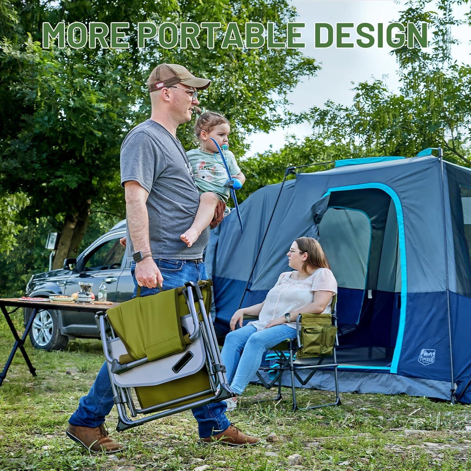 Silla Plegable de Camping Timber Ridge Verde 181kg con Mesa Lateral