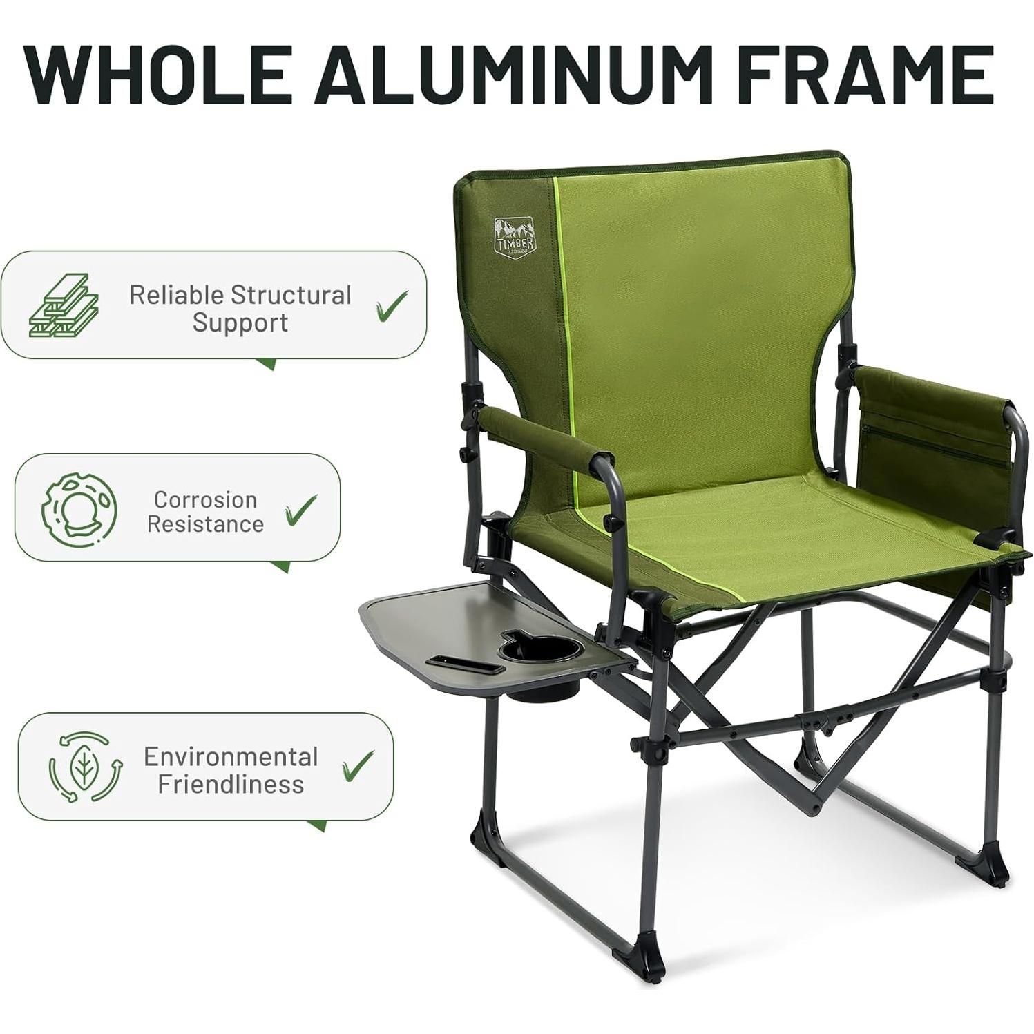 Silla Plegable de Camping Timber Ridge Verde 181kg con Mesa Lateral