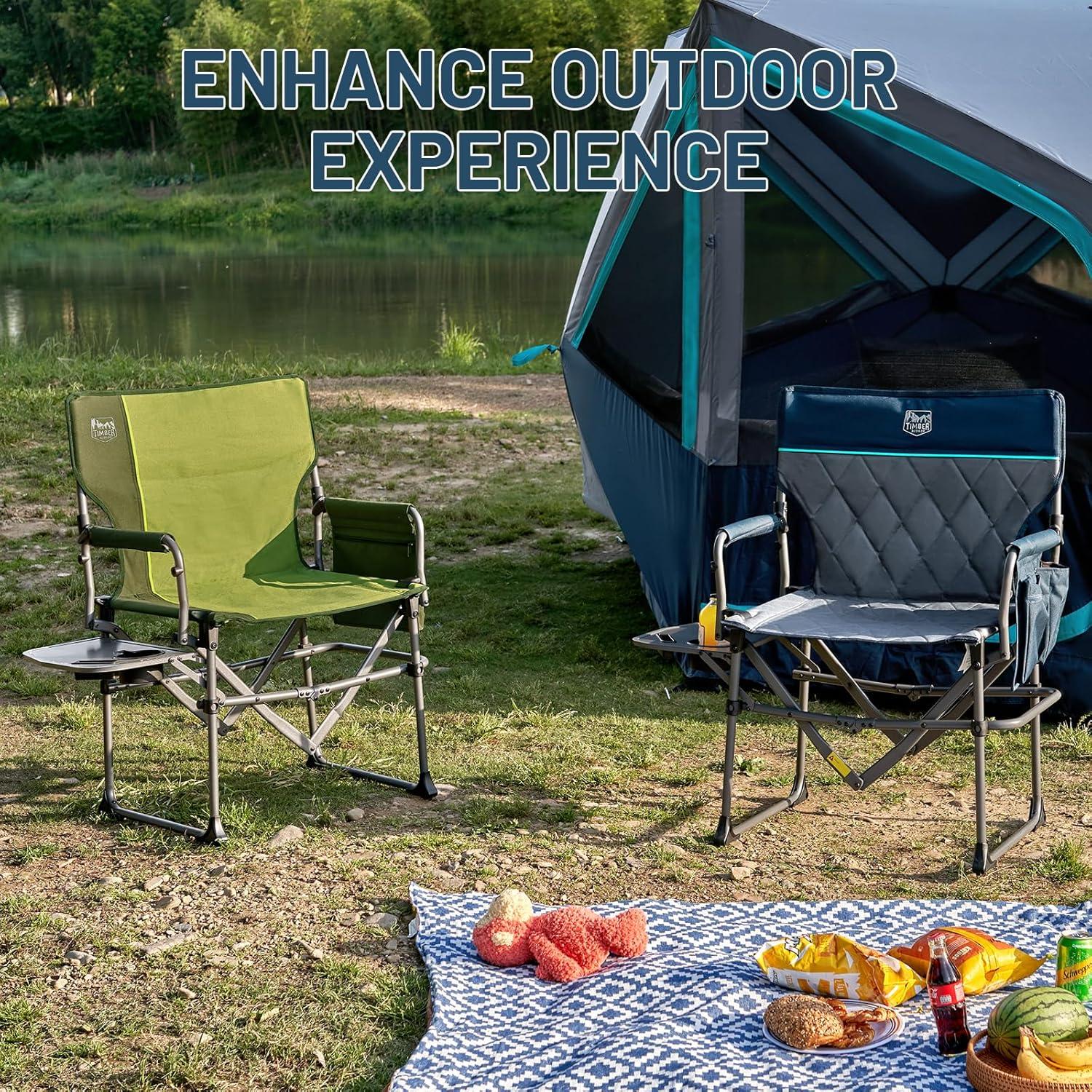 Silla Plegable de Camping Timber Ridge Verde 181kg con Mesa Lateral