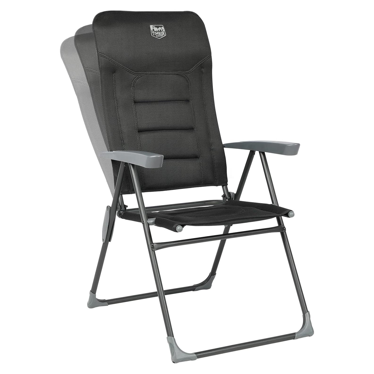 TIMBER RIDGE 7-Level Reclining Camping Chair, Adjustable Folding Patio Chair with High Back for Adults, Lightweight Aluminum Padded Lawn Chair for Outside, Heavy Duty Supports 300 LBS, Black-1 Pack