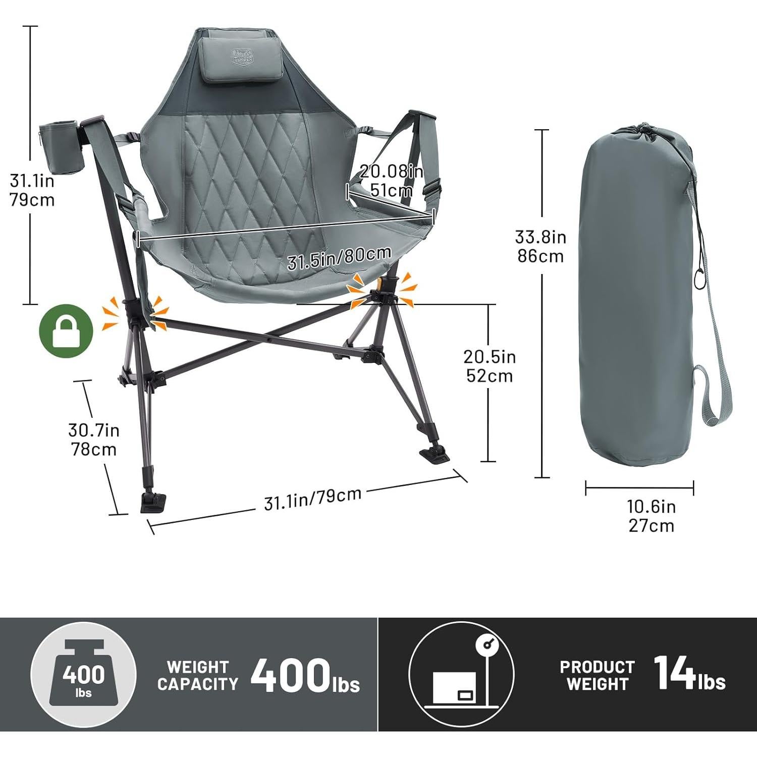 Silla de Camping Timber Ridge Plegable con Respaldo Ajustable