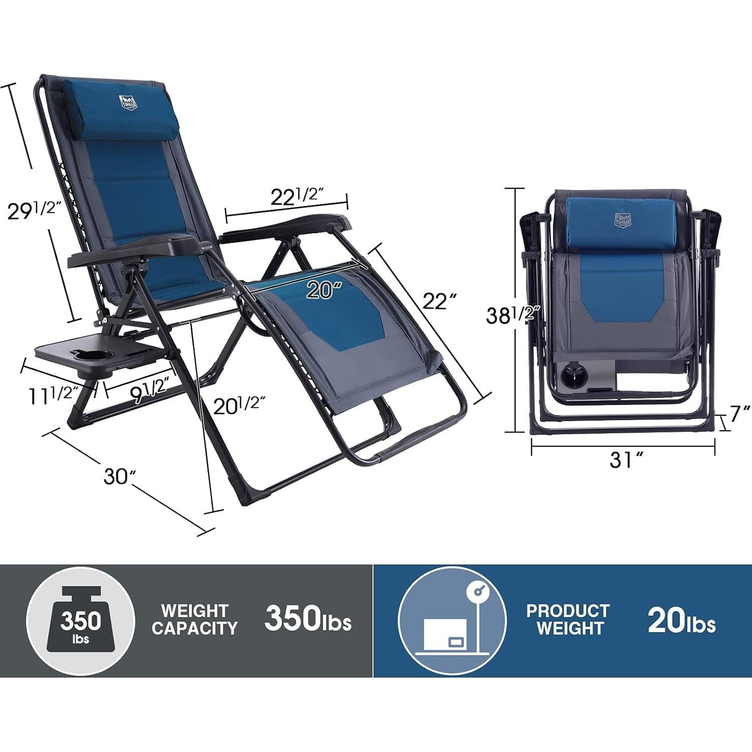 Silla Reclinable de Gravedad Cero Timber Ridge XXL 350 lbs