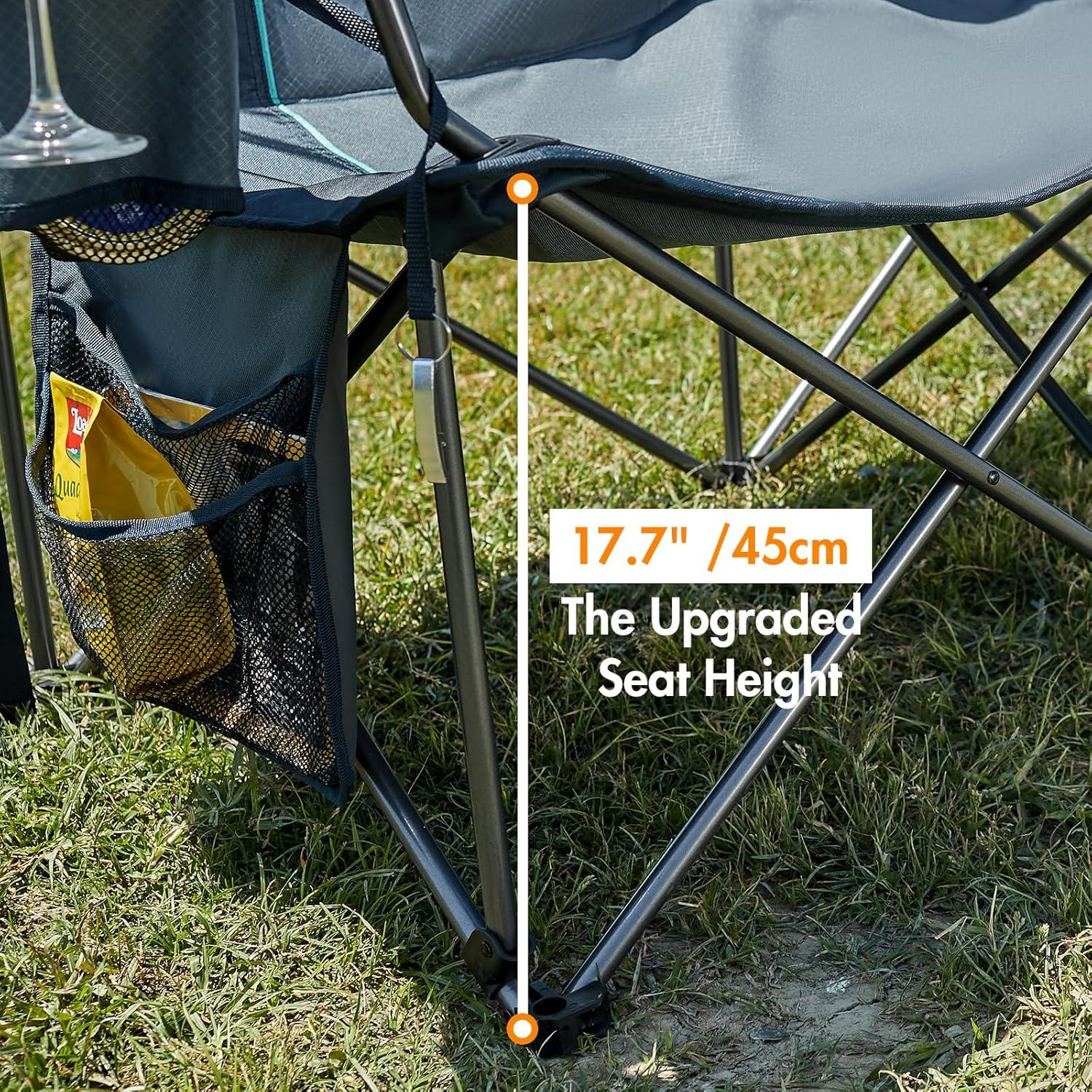 TIMBER RIDGE Oversized Double Camping Chairs Camping Couch, 2 Person Camping Loveseat Double Folding Camp Chair with Wine Glass Holder, Portable Chair for Outdoor, Lawn Chairs, Indoor, Supports 600LBS