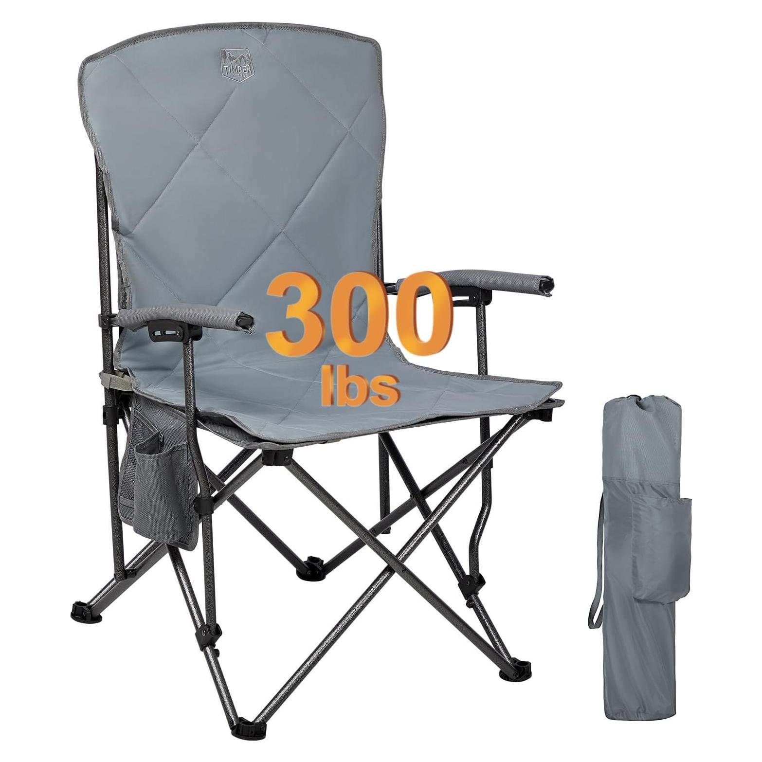 Folding Camping Chair, Removable Seat Padded Lawn Chairs Foldable Outdoor Camp Chair for Adults, Supports Up to 300 LBS, Grey