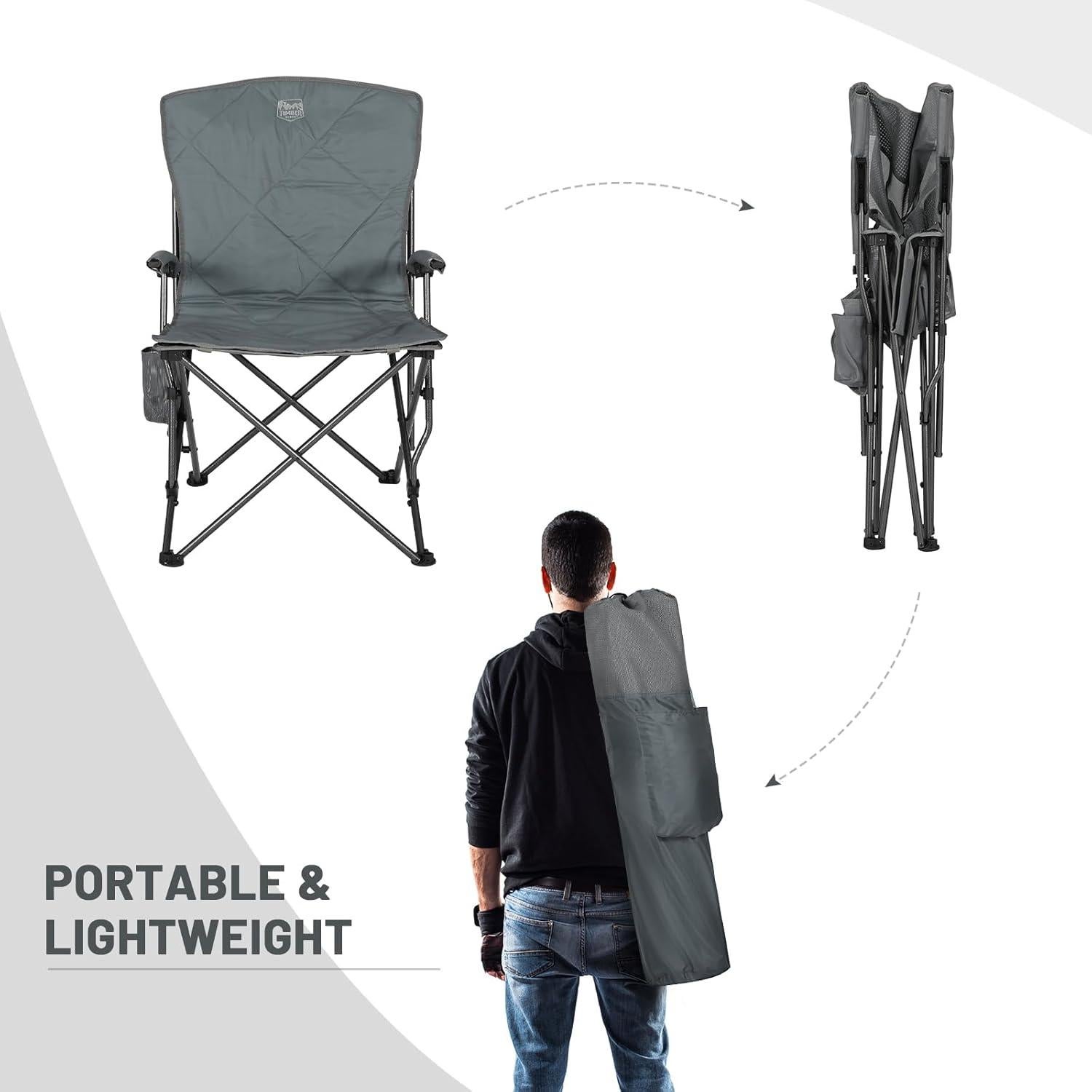 Folding Camping Chair, Removable Seat Padded Lawn Chairs Foldable Outdoor Camp Chair for Adults, Supports Up to 300 LBS, Grey