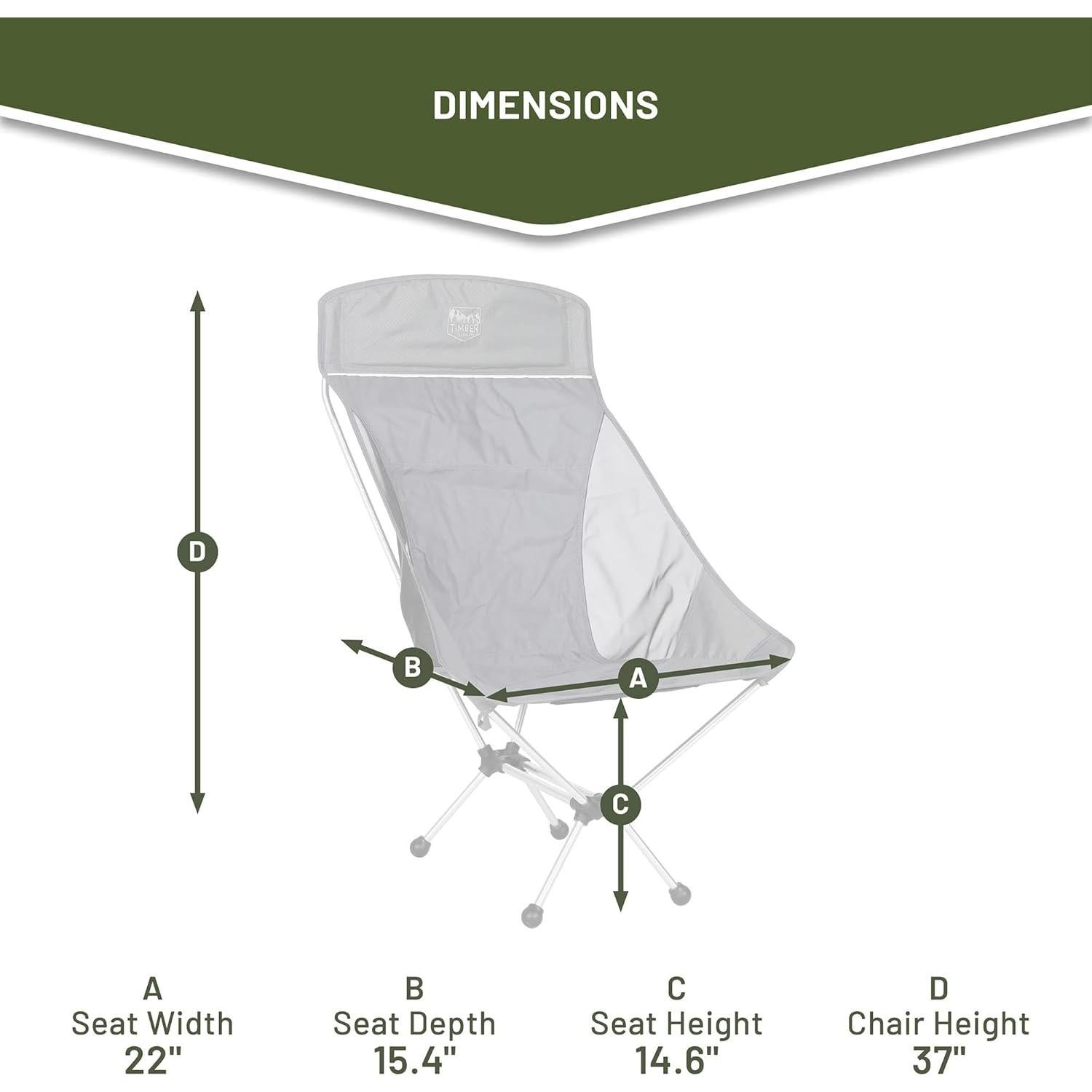 Silla Plegable Ligera Timber Ridge Respaldo Alto 136 kg