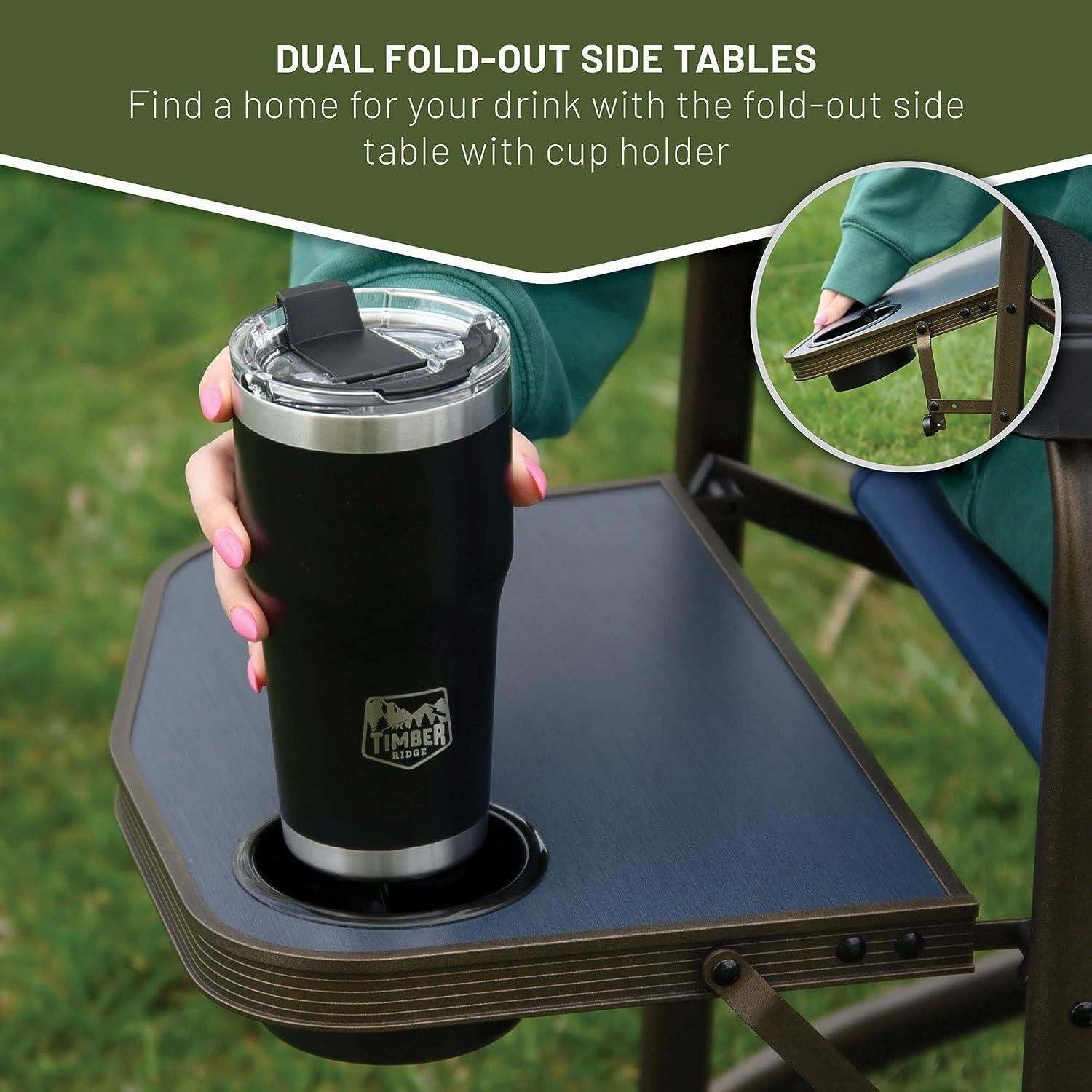 Double Camping Chair Foldable Loveseat Directors Chairs, Oversized Double Folding Camping Chairs with 2 Side Tables, 2 Person Lawn Chair, Heavy Duty Support 600 LBS for Outdoor, Blue