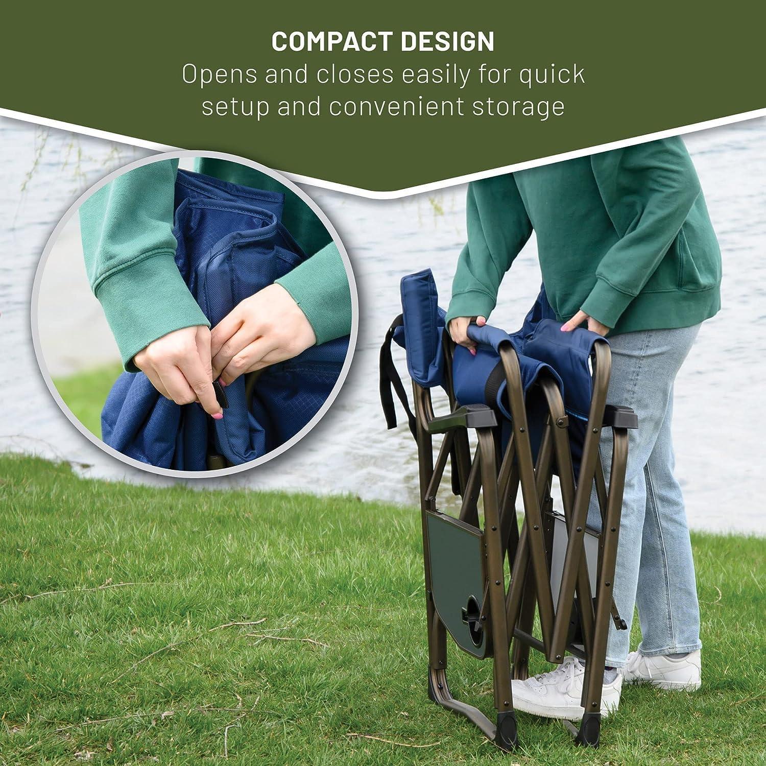 Double Camping Chair Foldable Loveseat Directors Chairs, Oversized Double Folding Camping Chairs with 2 Side Tables, 2 Person Lawn Chair, Heavy Duty Support 600 LBS for Outdoor, Blue