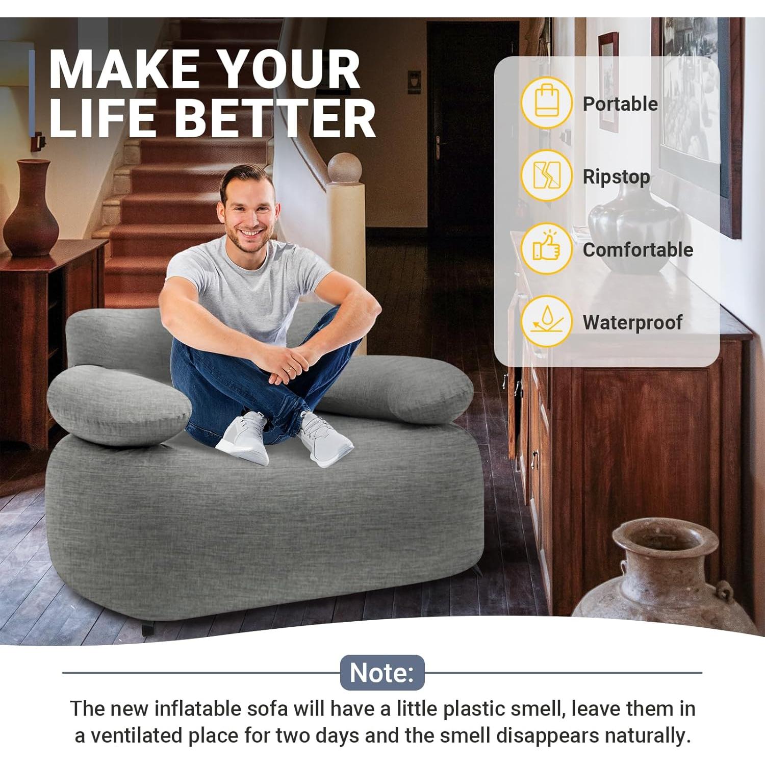 Sofá Inflable KingCamp Individual Gris 108x78x70cm PVC Ecológico