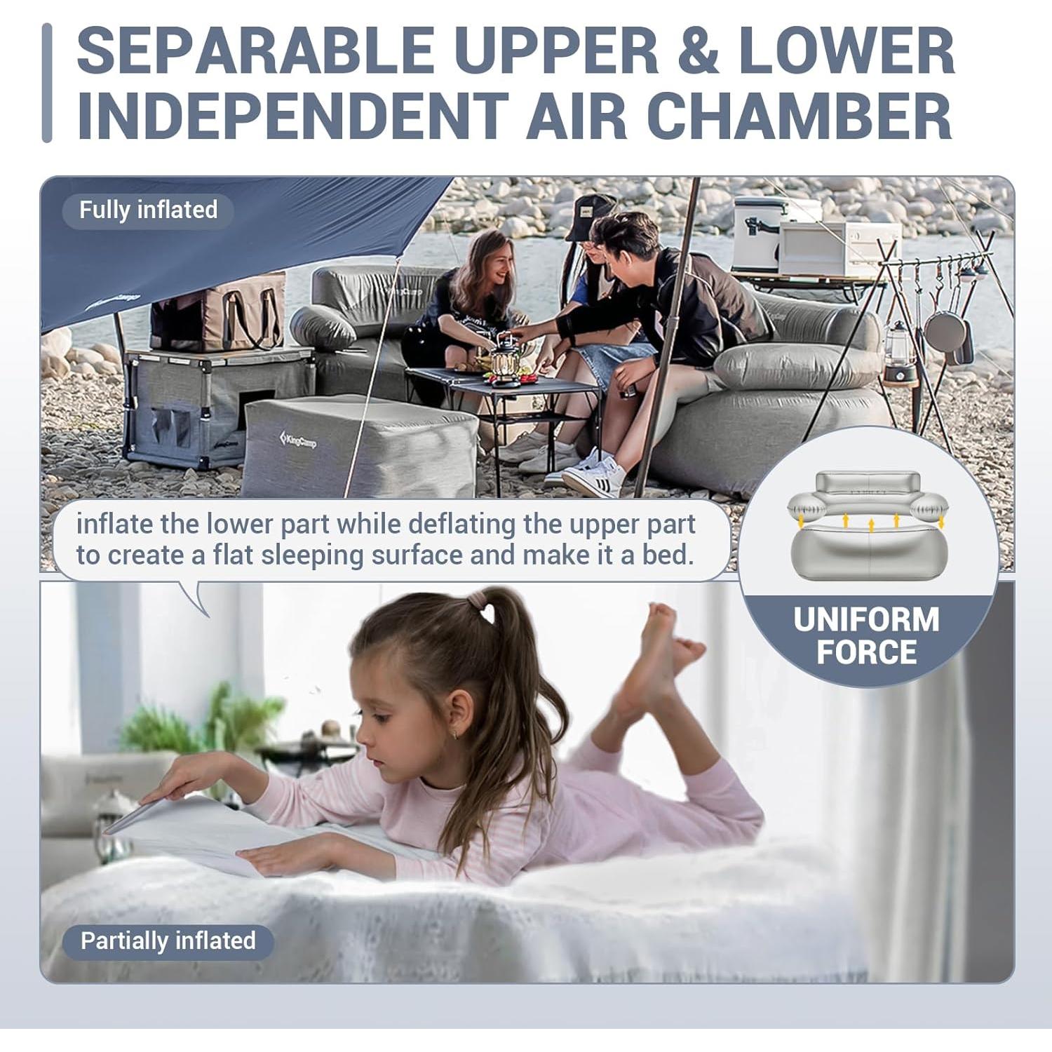 Sofá Inflable KingCamp Individual Gris 108x78x70cm PVC Ecológico