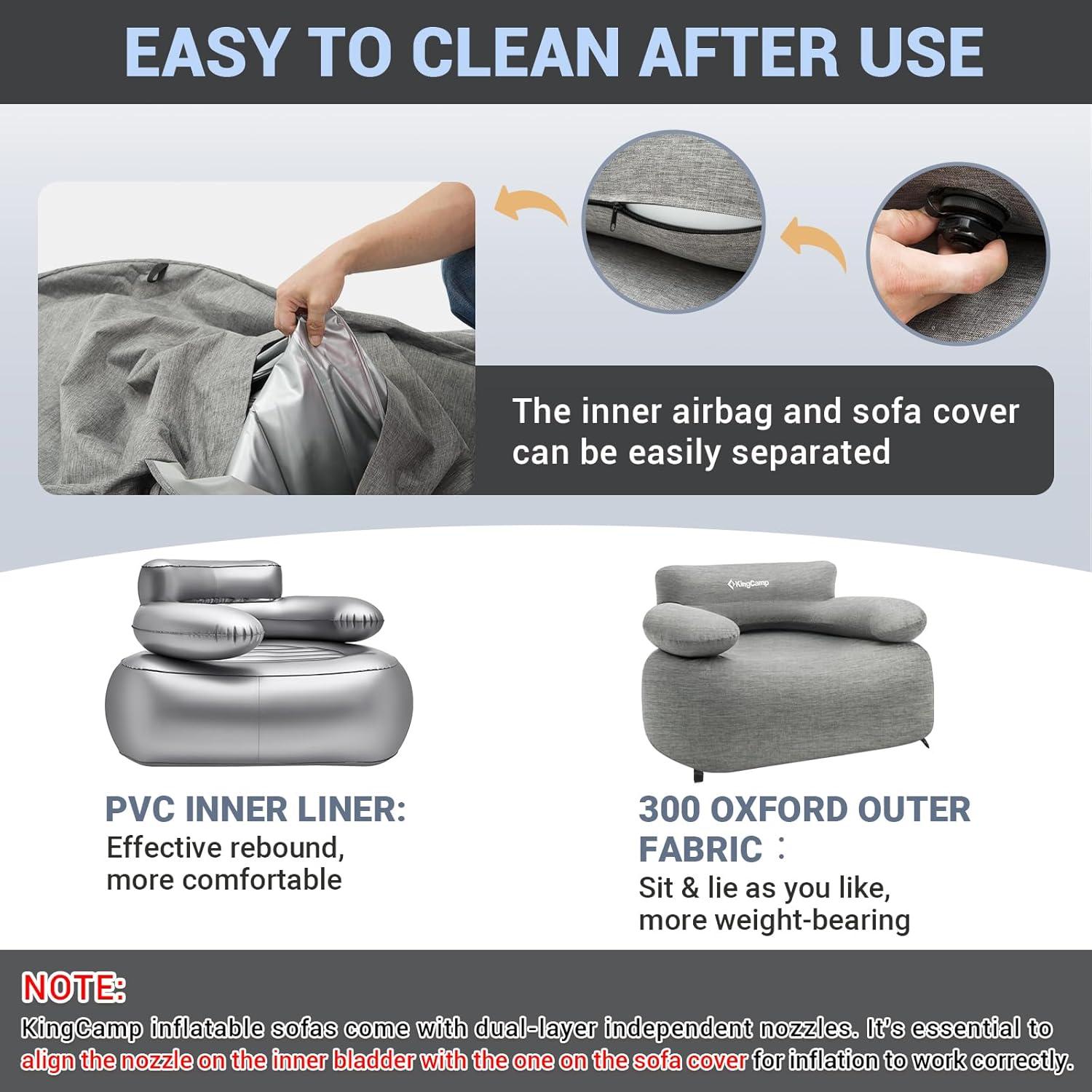 Sofá Inflable KingCamp Individual Gris 108x78x70cm PVC Ecológico