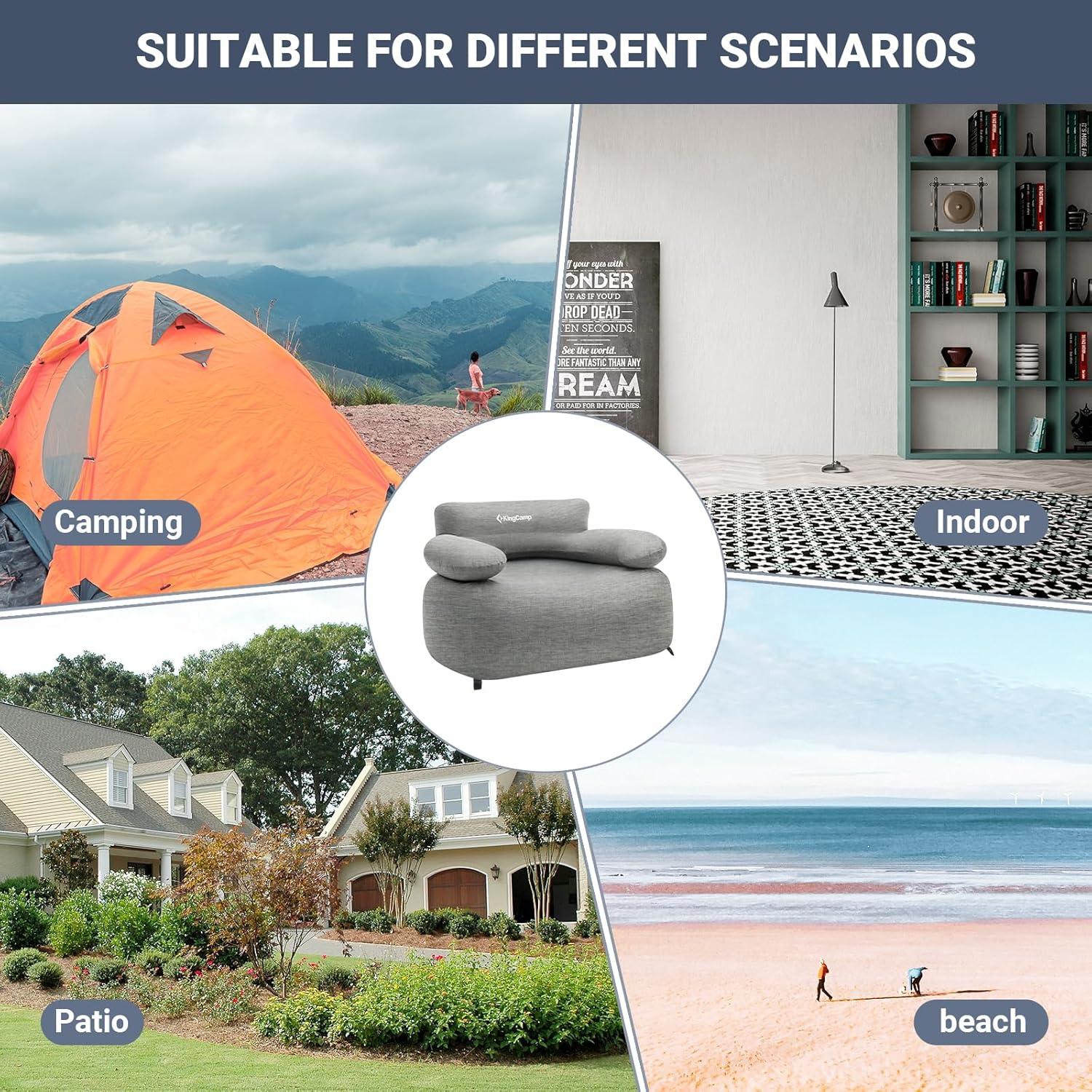 Sofá Inflable KingCamp Individual Gris 108x78x70cm PVC Ecológico