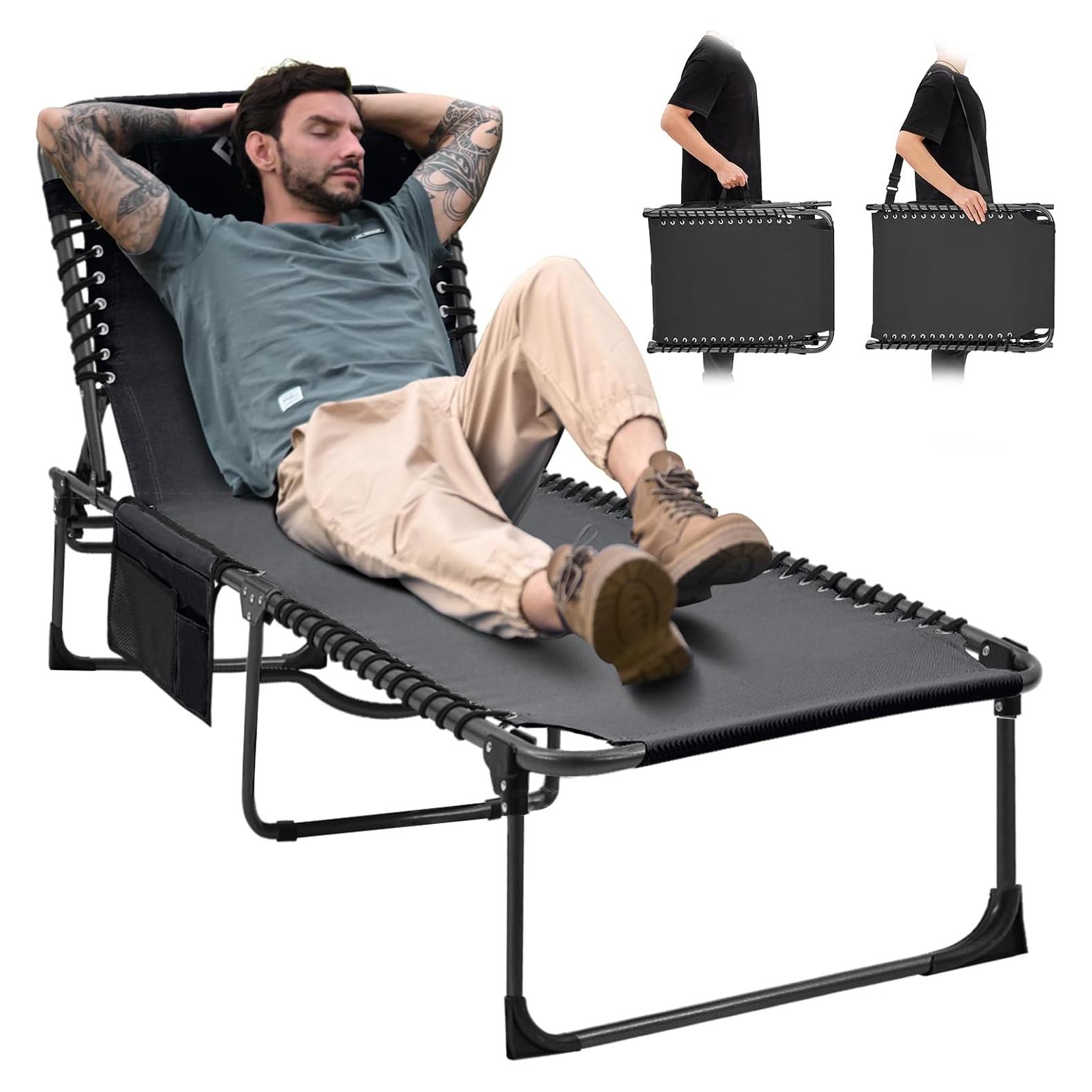 Silla de Patio Plegable KingCamp Ajustable 5 Posiciones Negro