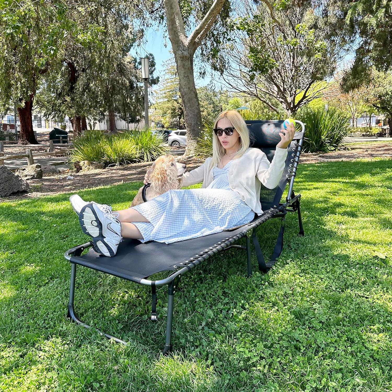 Silla de Patio Plegable KingCamp Ajustable 5 Posiciones Negro