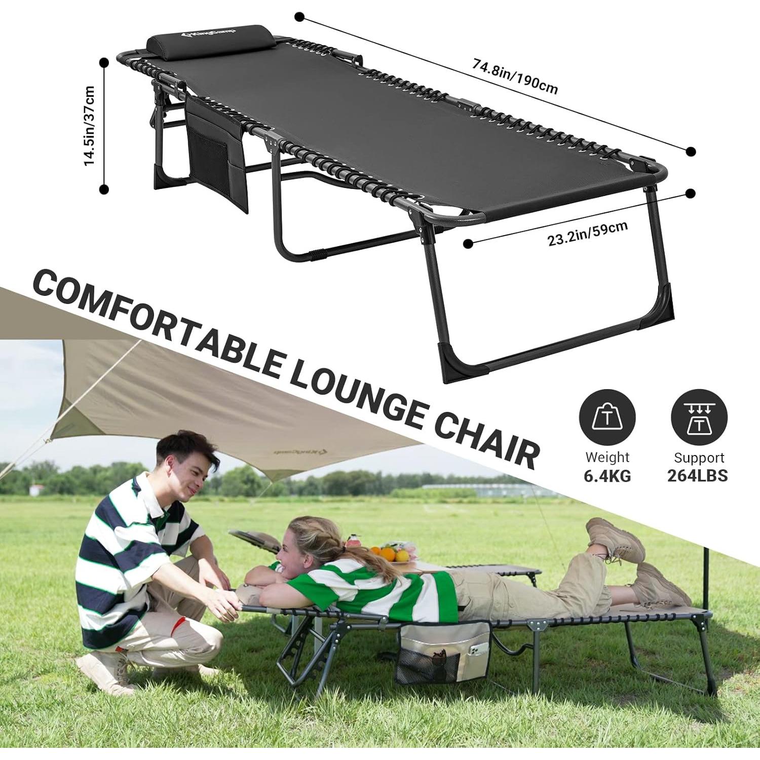 Silla de Patio Plegable KingCamp Ajustable 5 Posiciones Negro