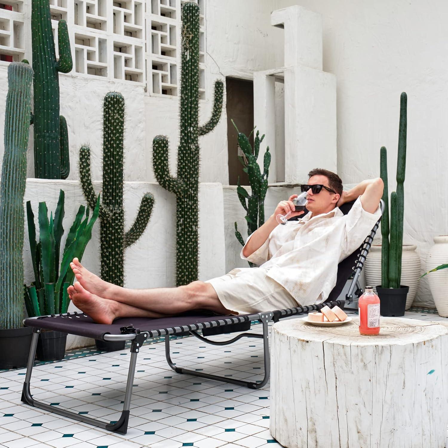 Silla de Patio Plegable KingCamp Ajustable 5 Posiciones Negro