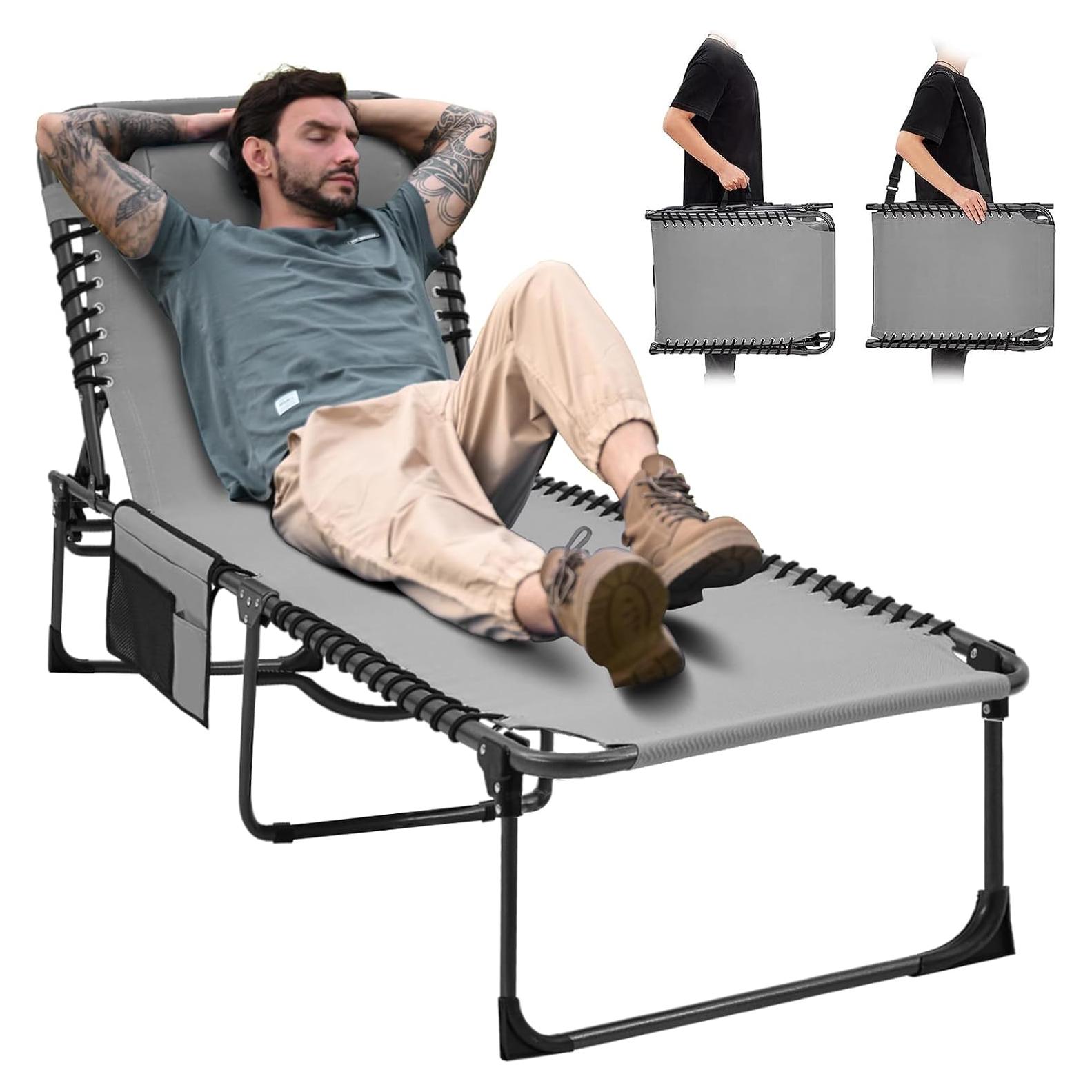 Silla de Patio Plegable KingCamp Ajustable 5 Posiciones Gris