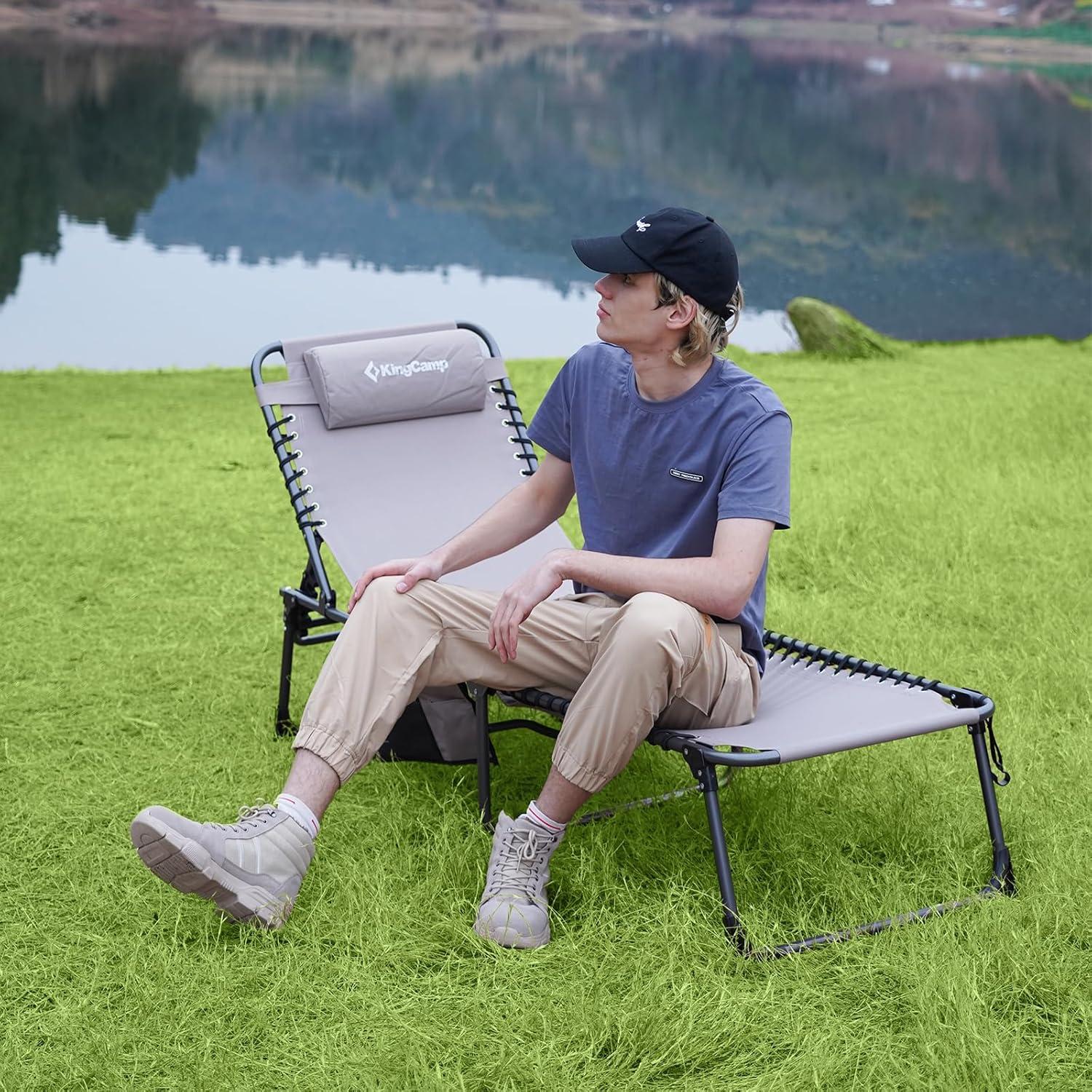 Silla de Patio Plegable KingCamp Ajustable 5 Posiciones Gris