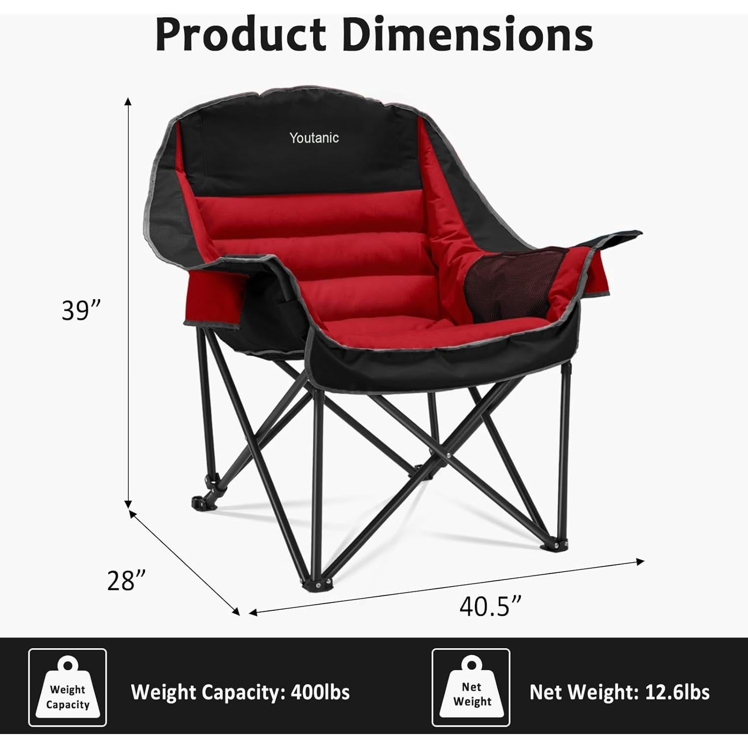 Silla de Camping Plegable Youtanic 181kg Rojo Negro