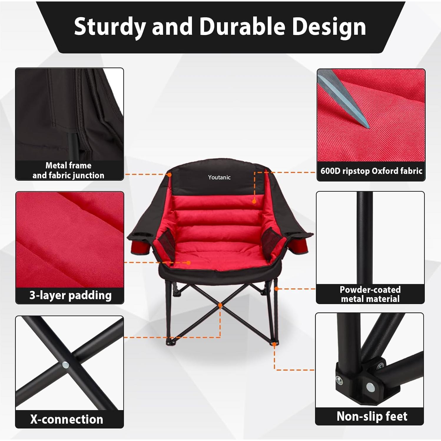 Silla de Camping Plegable Youtanic 181kg Rojo Negro