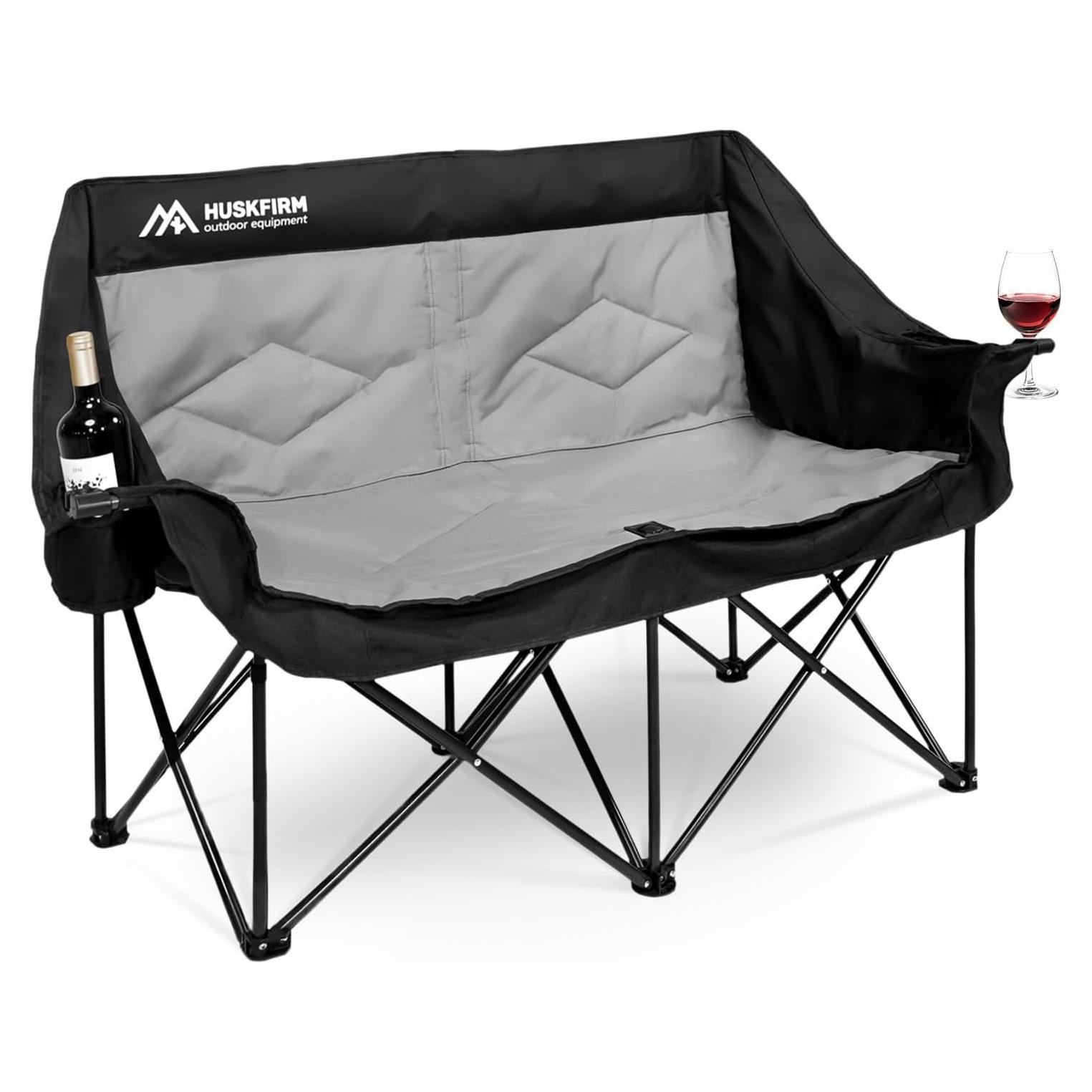 2 Person Camping Chair Oversized Loveseat Camping Chair Double Camping Chairs for Adults Heavy Duty Camping Couch Black Outdoor Folding Chair Portable Patio Lawn Chair