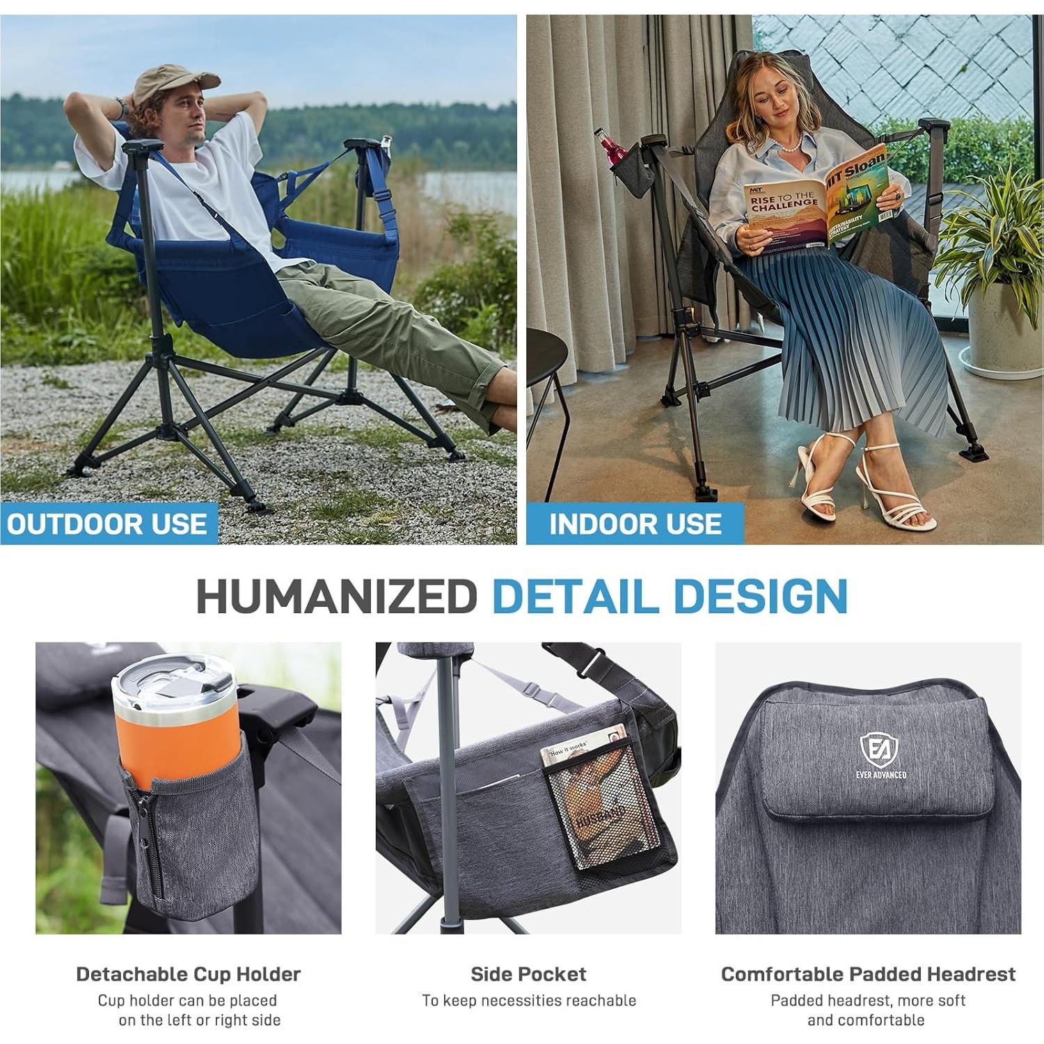 Silla de Camping Balancín EVER ADVANCED Gris Plegable 181kg